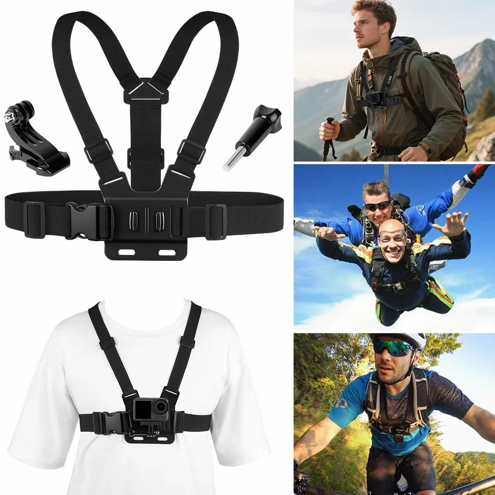 Kit d'accessoires de Sangle de Poitrine, Compris Fixation Bandeau y Fixation pour Sangle de Poitrine pour GoPro Hero 13 12 11 10 9 8 7 Max Mini/Insta360 X5 X4/DJI OSMO Action 5 Pro 4 3