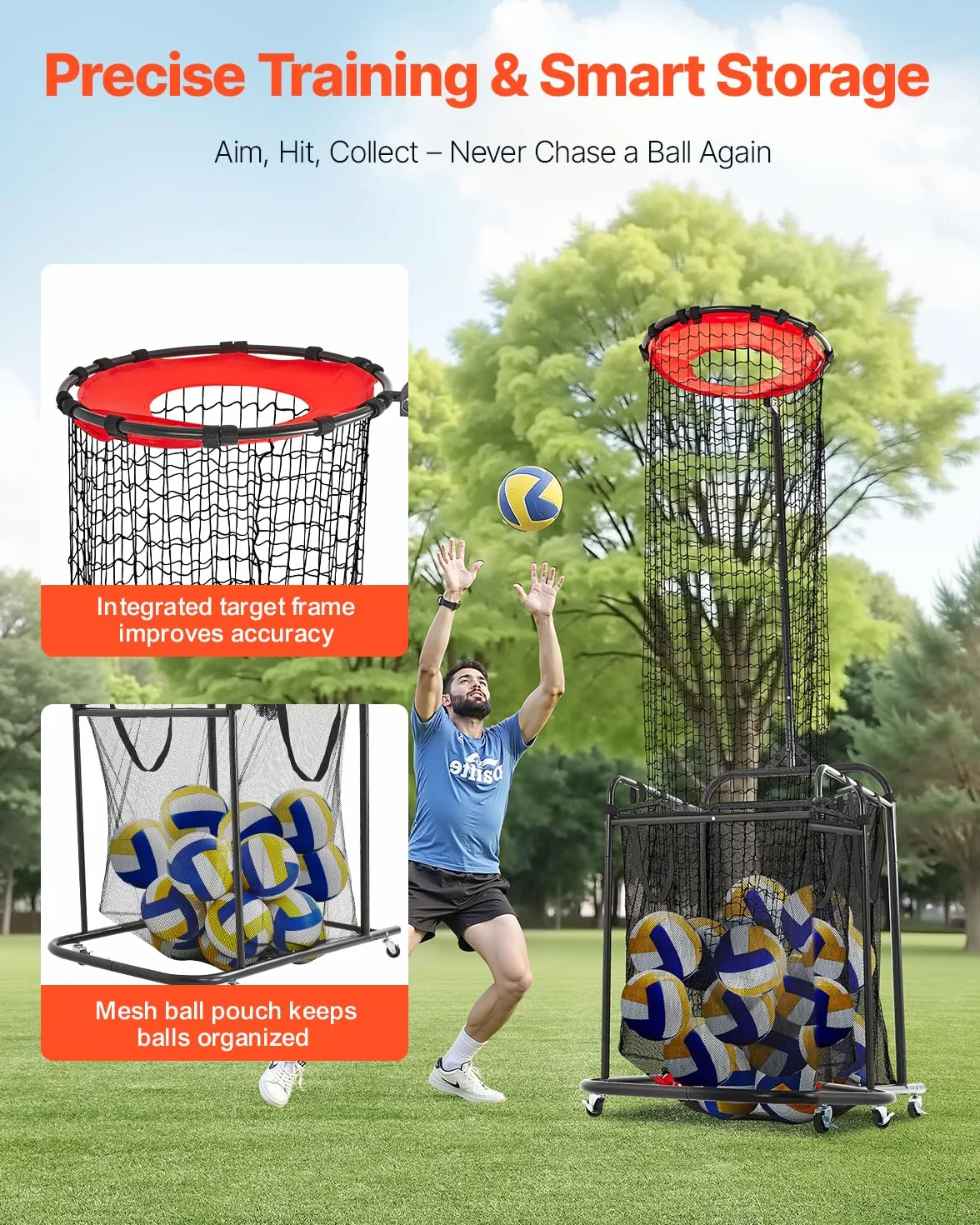 VEVOR Système de filet d'entraînement de volley-ball 20,3 x 3,7 x 3,4 m filet portable 14 filets