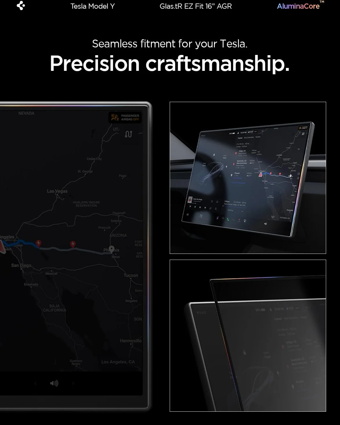 Spigen Glas.tR EZ Fit Verre Trempé pour Tesla Model Y L, Y Standard, Y Premium (2026) Y Performace (2024-2026), 16 Pouces, Mat, Anti-trace de doigt, 10H+ Protection écran