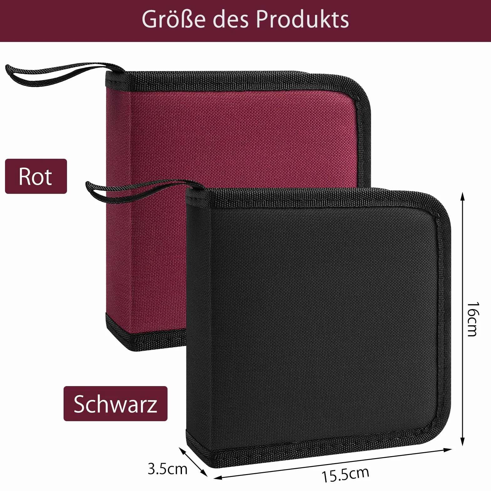 HENGBIRD 2 Pièces Pochette Range CD Pochette CD Rangements pour CD et DVD pour 40 CD, DVD Organisateur pour Voiture et Maison, Gain de Place pour Le Bureau, Le Salon et La Maison, Rouge et Noir