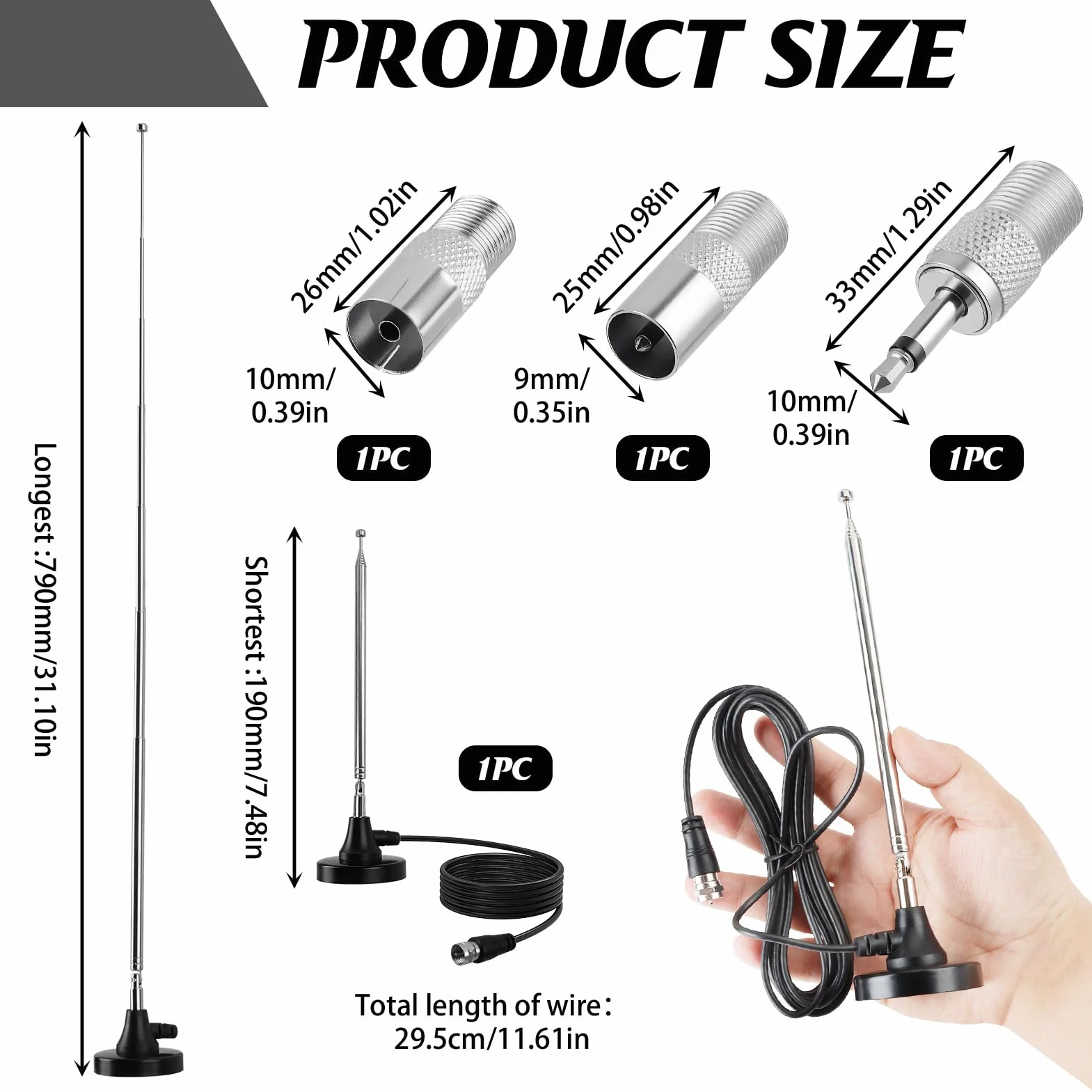 Antenne Radio FM Dab Intérieure 79CM avec Base Magnétique et Câble 3M, Réception Numérique HD pour Récepteur Stéréo, Home Cinéma, Tuner HiFi, TV, Audio Vidéo