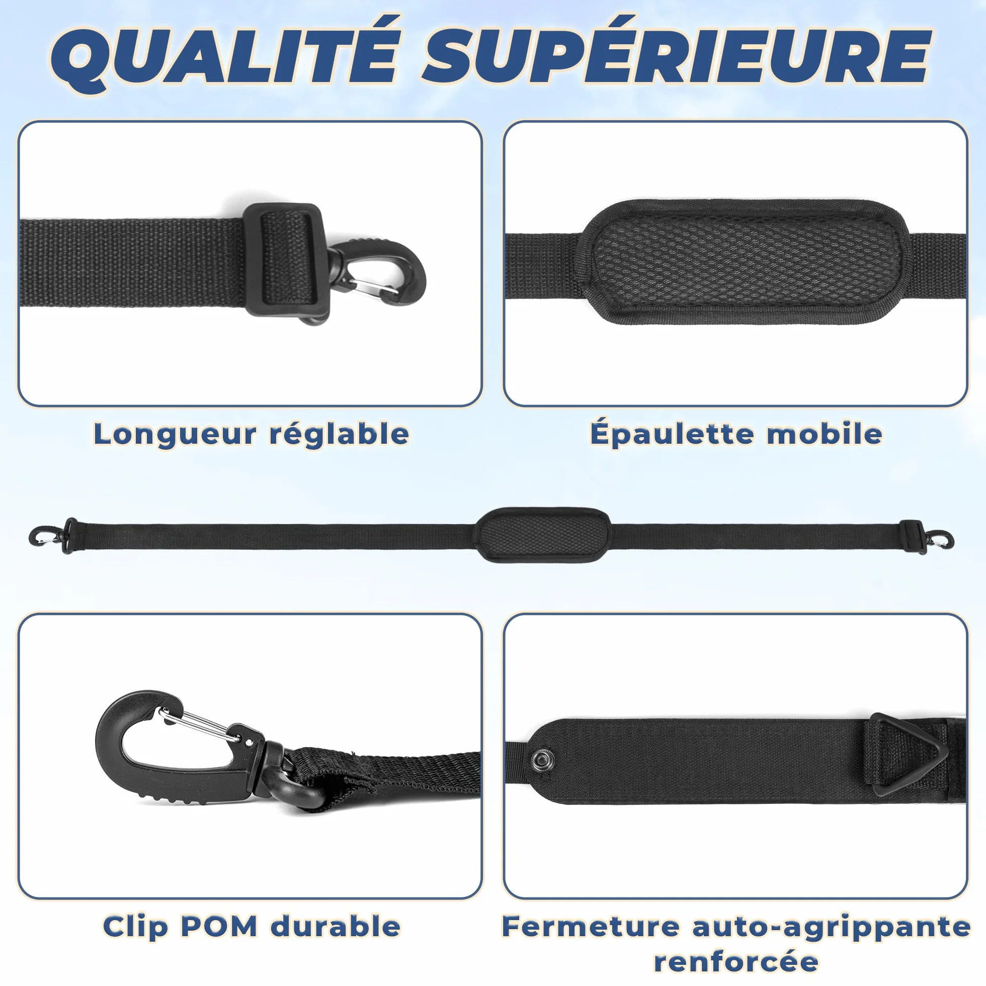 Sangle de Ski Porte-bâtons Noir Bandoulière réglable Transport Skis Bâtons