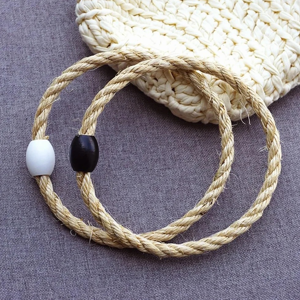 Corde de chanvre jeu lancer d'anneaux 8 anneaux fête plein air perles bois entraînement vitesse agilité noir blanc jaune