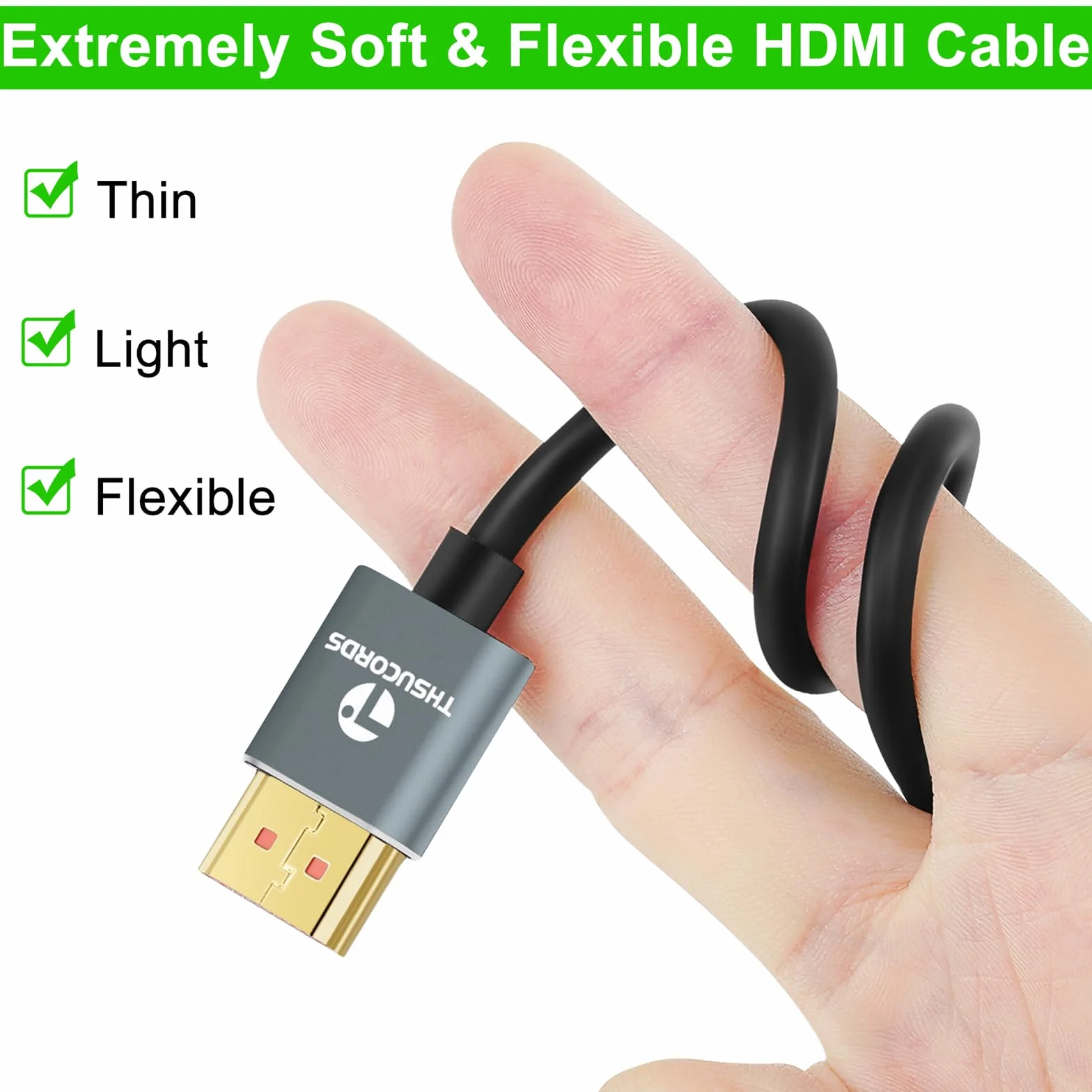 Thsucords Extra Slim 4K 8K Câble HDMI 3M Lot de 3, Ultra Fins Flexibles HDMI 2.1 Souple et haute vitesse 4K@120Hz 8K@60Hz 48gbps compatible Roku tv/HDTV/PS5/Blu-ray(2 Pièces)