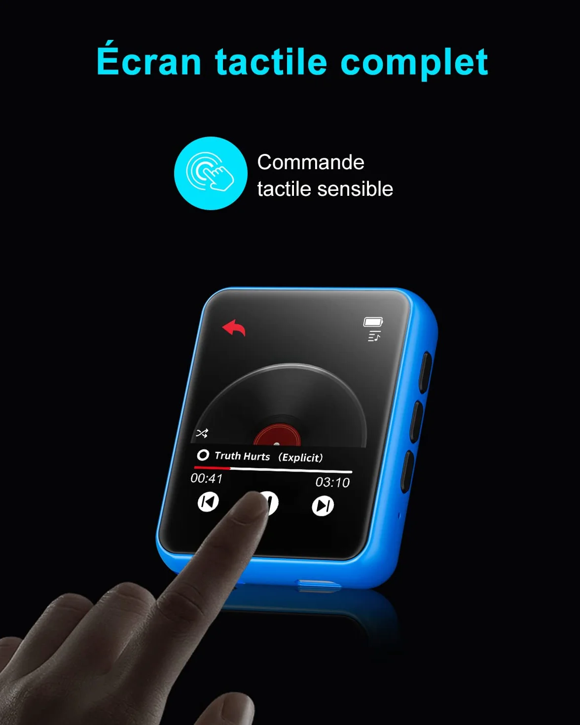 Lecteur MP3 Bluetooth 5.0 32 Go avec écran tactile complet, lecteur de musique Hi-Fi sans perte avec boîtier en métal, avec radio FM, haut-parleur, enregistrement ligne, prise en charge jusqu'à 128 Go