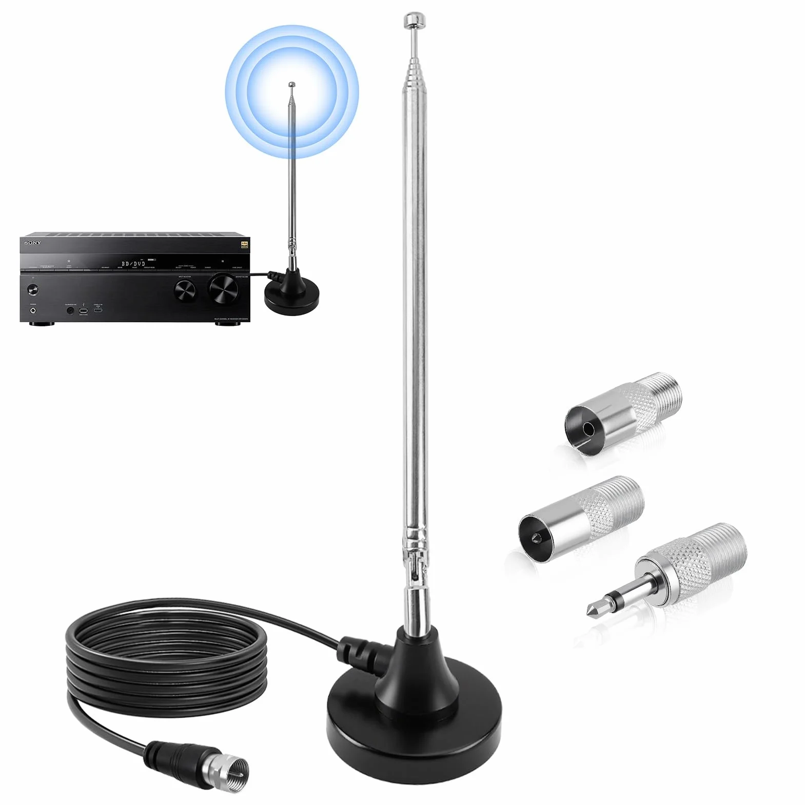 Antenne Radio FM Dab Intérieure 79CM avec Base Magnétique et Câble 3M, Réception Numérique HD pour Récepteur Stéréo, Home Cinéma, Tuner HiFi, TV, Audio Vidéo