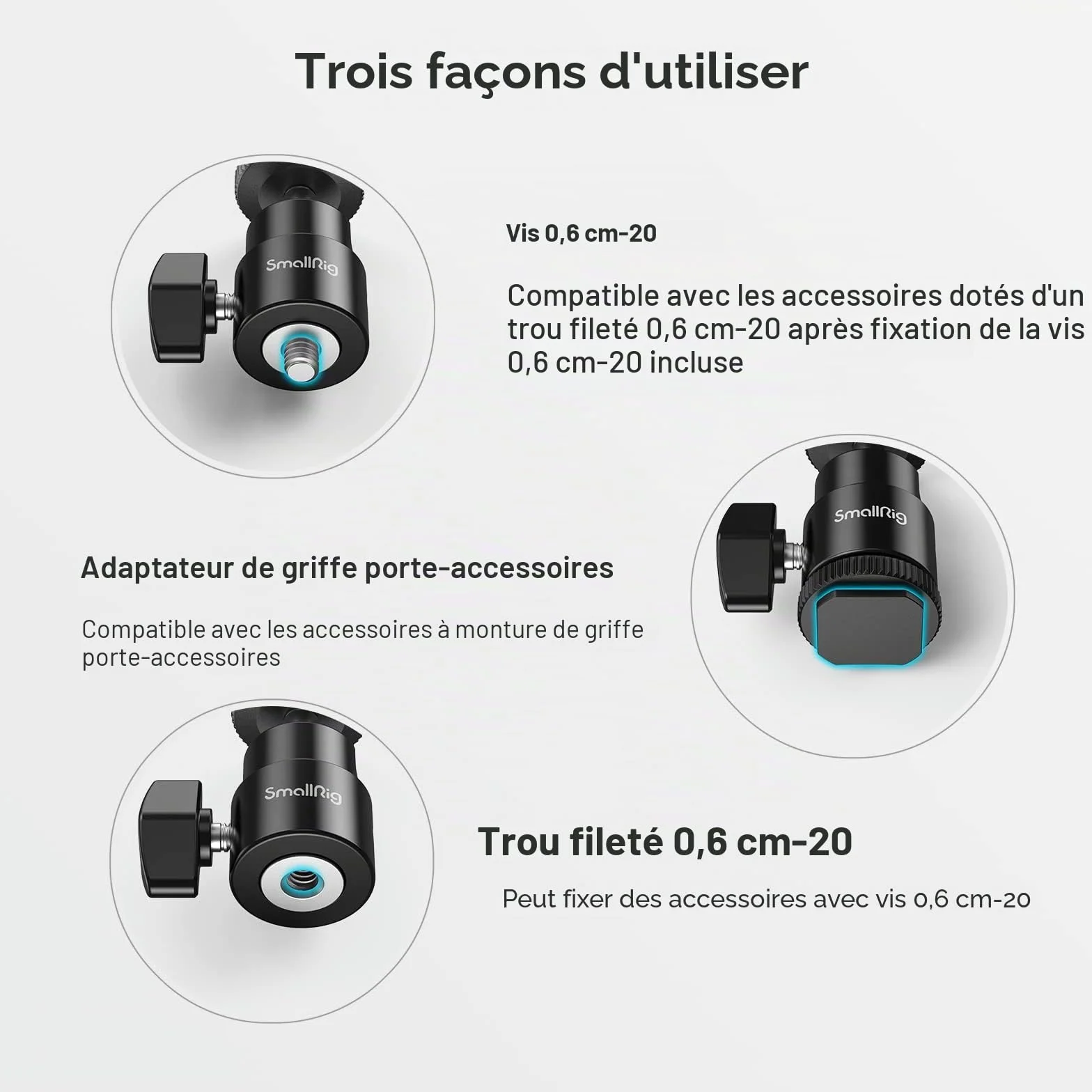 SMALLRIG Hot Shoe Mount Adaptateur Ball Head Mount Rotule Mini Moniteur Support avec Cold Shoe 761