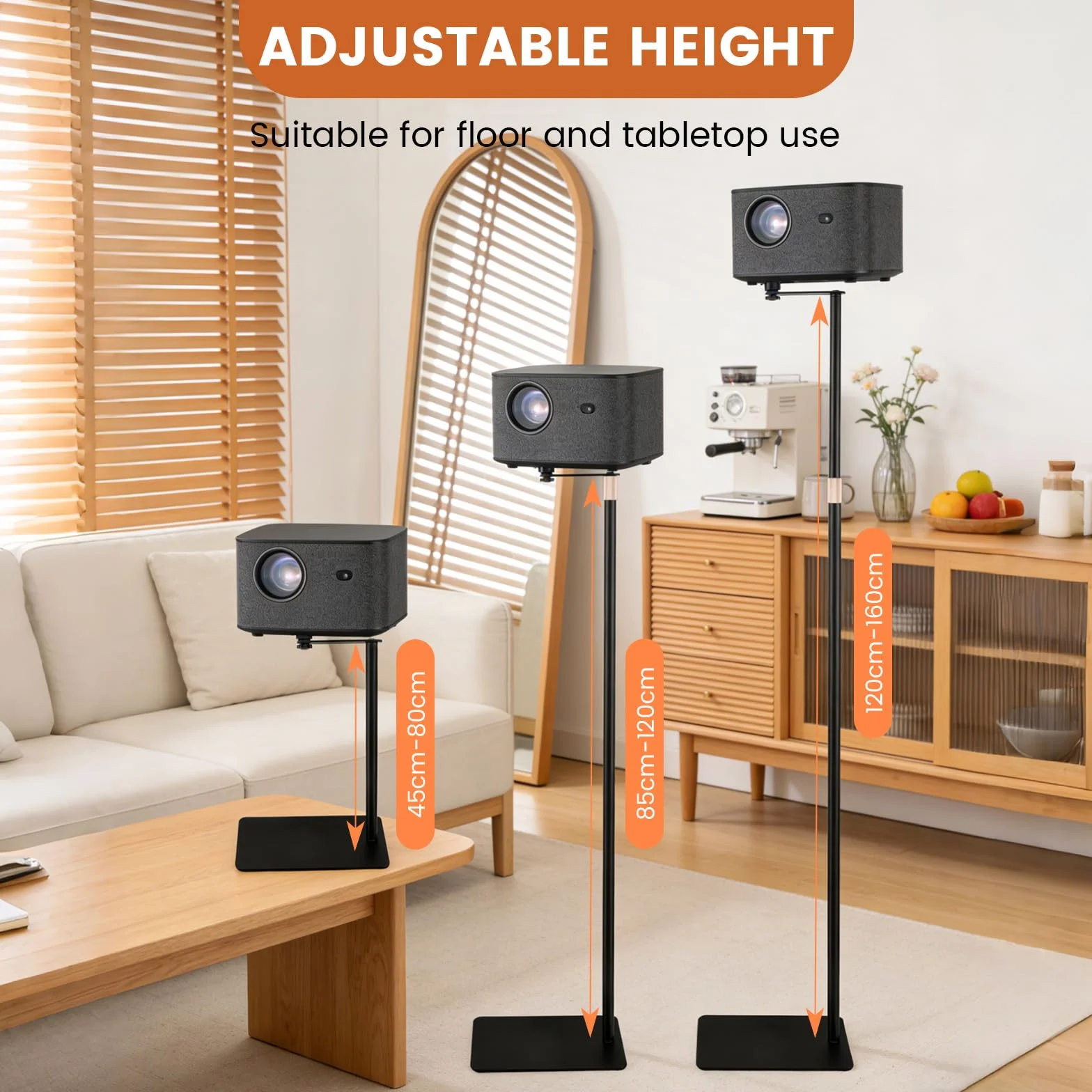 Support de projecteur pivotant 360° hauteur réglable 40-160 cm filetage 1/4" acier au carbone