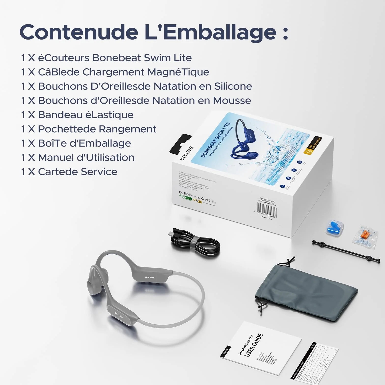 ECouteurs à Conduction Osseuse, Etanches Ip68, Écouteurs de Natation, Avec Une Autonomie de 10H, Bluetooth 5.4 Sans Fil, 32 Go, Mp3 Double Mode, Pour Le Cyclisme, Natation et Remise en Forme
