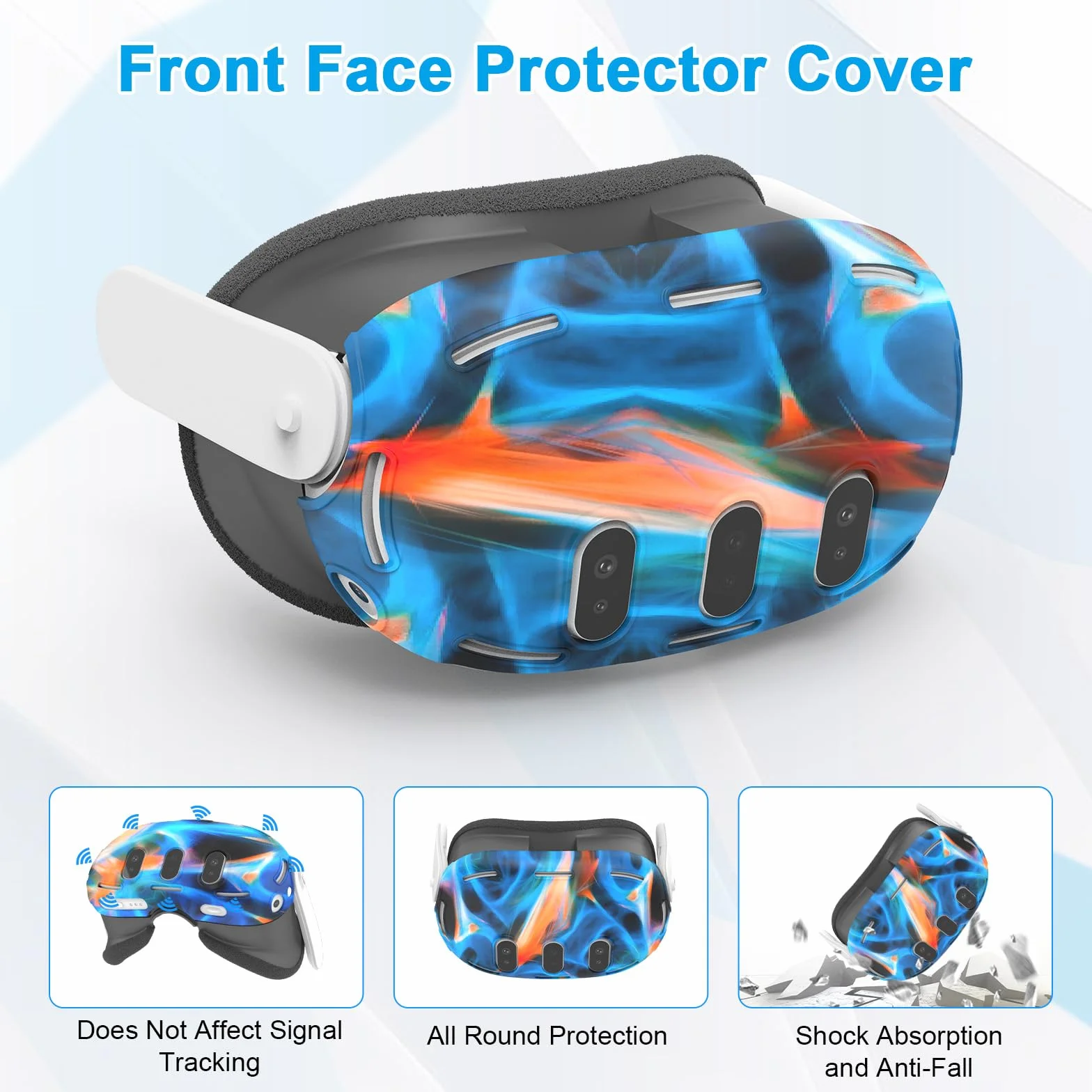 Étui en silicone VR pour Meta/Oculus Quest 3, ensemble d'accessoires avec housse en cuir pour manette, coque, couvre-visage et couvercle d'objectif (bleu)