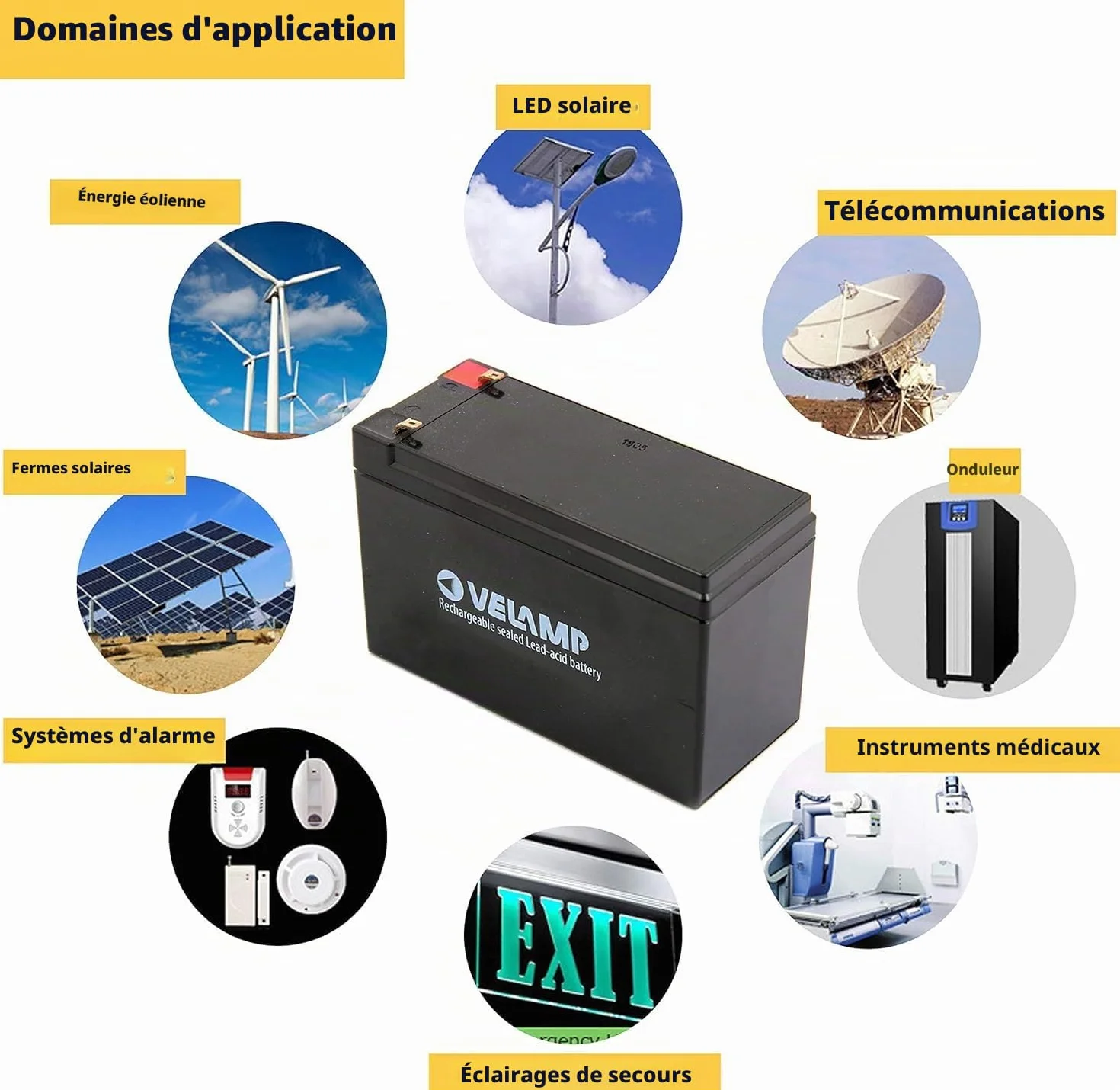 Batterie au Plomb Rechargeable 12V 7Ah Connecteurs FASTON