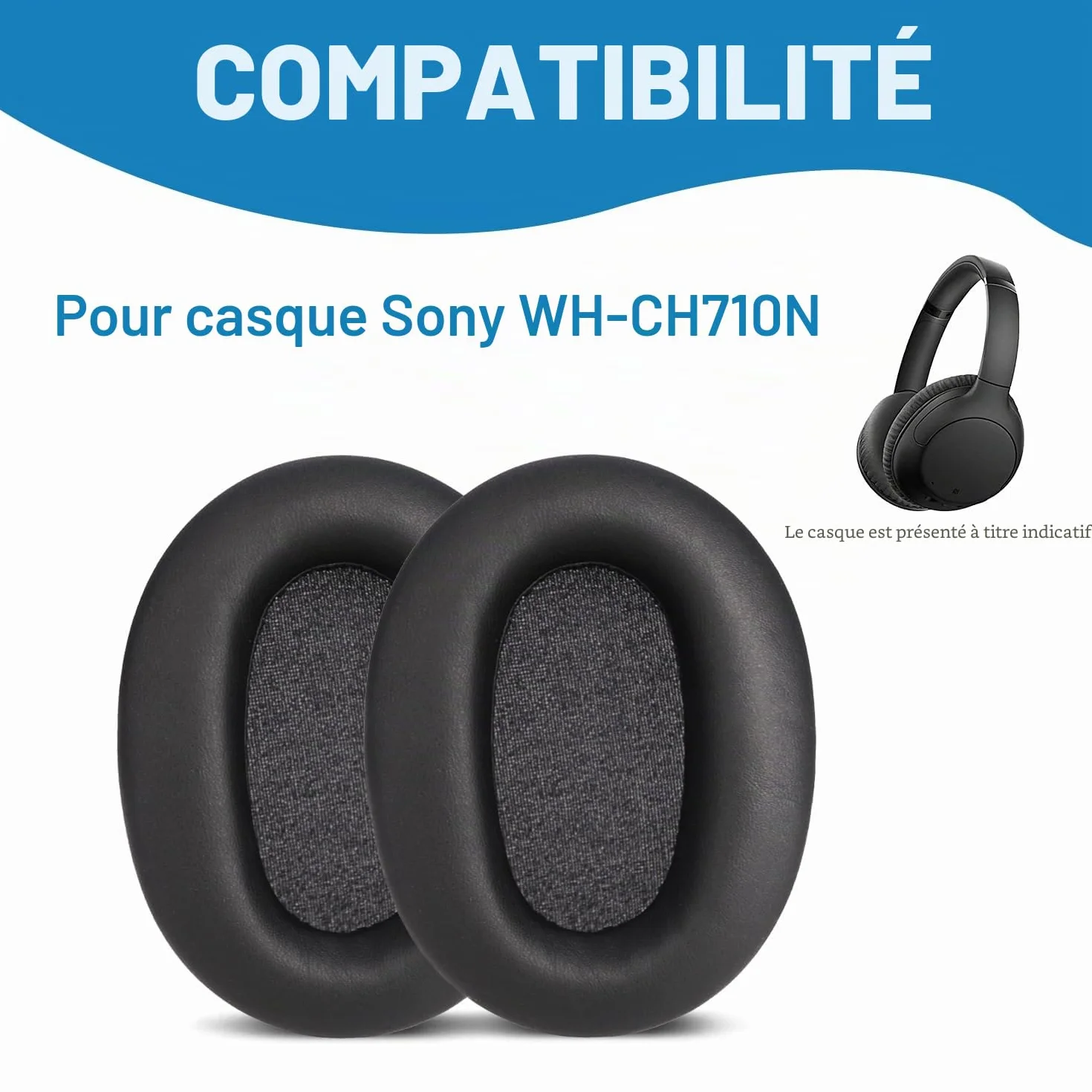 Adhiper Coussinets de Rechange pour Sony WH-CH700N WH-CH710N WH-CH720N Casque Oreille Cuir Protéiné Mousse Mémoire Forme Noir