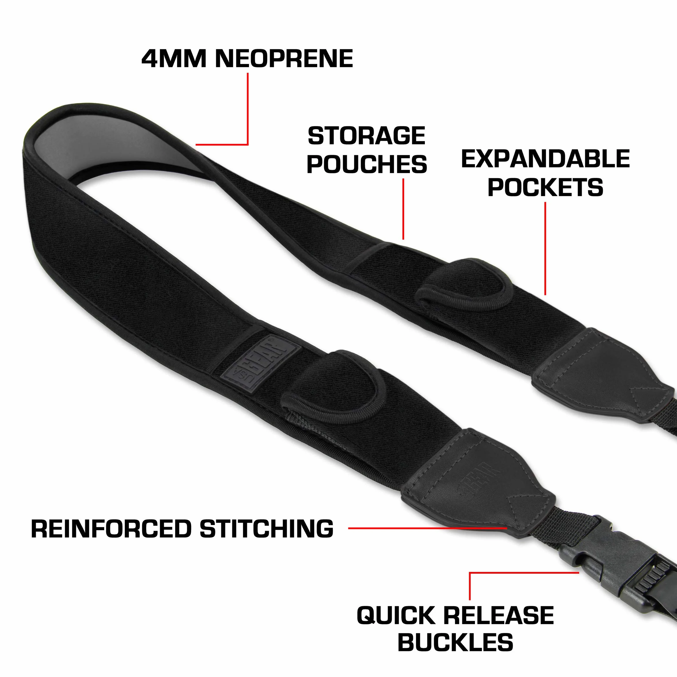 USA Gear TrueSHOT Sangle Appareil Photo Numérique DSLR/SLR, Courroie pour Réflex avec Pochettes de Rangement Rembourrées - Compatible avec Canon EOS, Nikon, Pentax et Plus - Noir