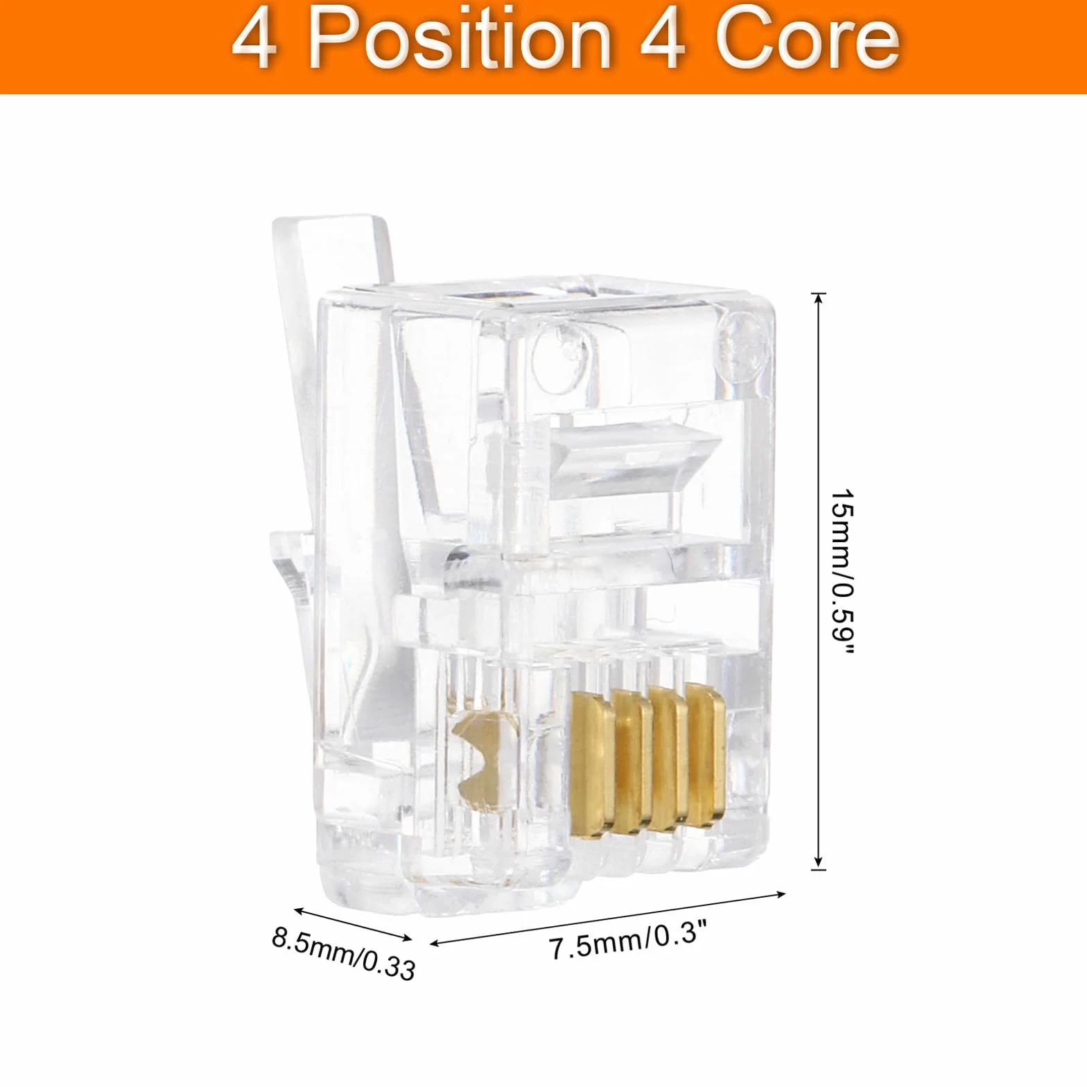 QUARKZMAN Connecteurs Mâles Rj11 à Fiche Modulaire pour Téléphone, Noyau en Cuivre 4P4C Transparent 120 Pièces