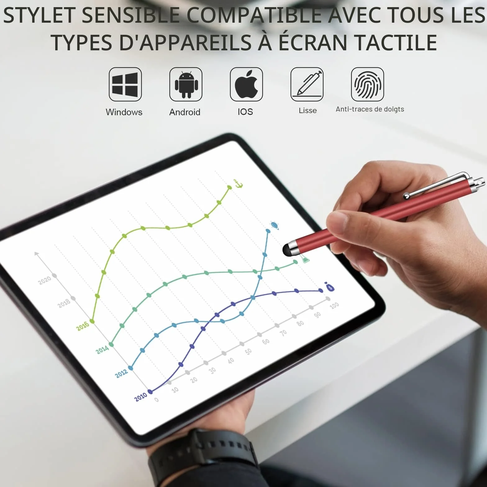 Lot de 10 Stylets universels capacitifs pour écran Tactile iPad Mini iPad Pro iPad Air Smartphones