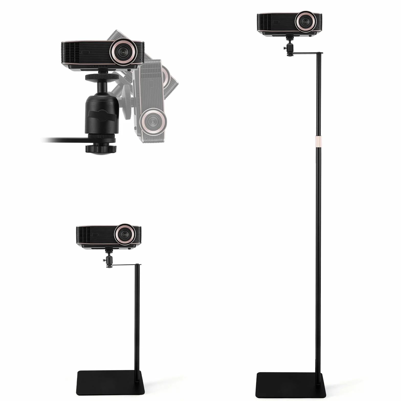 Support de projecteur pivotant 360° hauteur réglable 40-160 cm filetage 1/4" acier au carbone