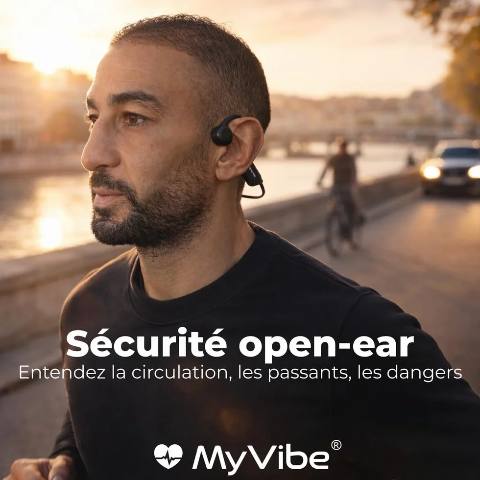 MYVIBE is Good Casque Conduction Osseuse Bluetooth 5.4 – Écouteur Conduction Osseuse Oreilles Ouvertes avec Micro, IPX5 Étanche – Ultra Léger 30g – Course à Pied, Cyclisme hors route, Randonnée, Sport