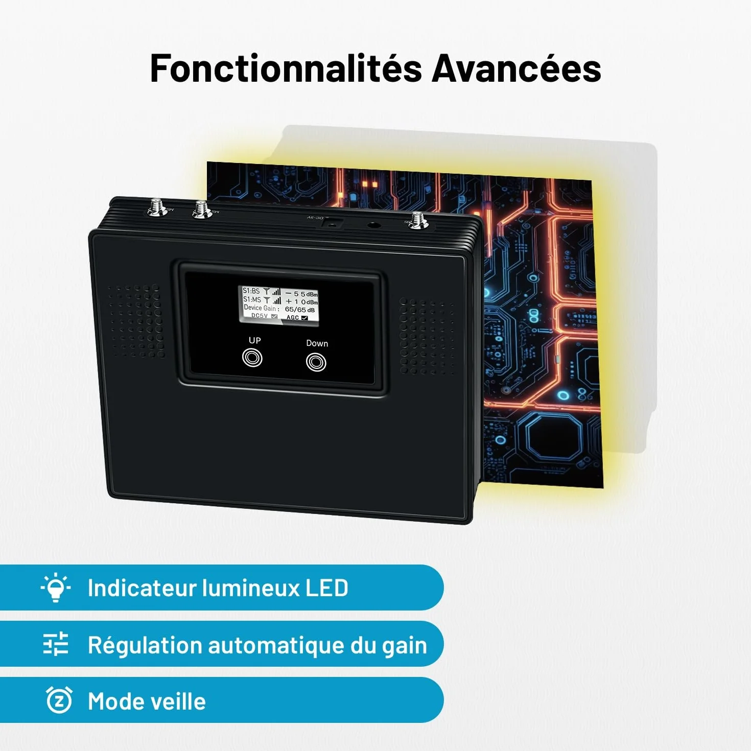 LCD-300GDW Répéteur de Signal Mobile Tri-Bande 3G/4G/5G – Amplificateur Mobile 900/1800/2100 MHz – Appels et Internet – Jusqu’à 300 m² – Compatible Opérateurs Français