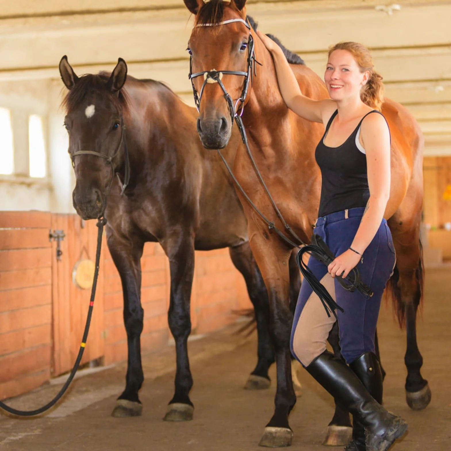 Fouet en Cuir Frangé d'Entraînement Équestre pour Sports d'Équitation (Noir)