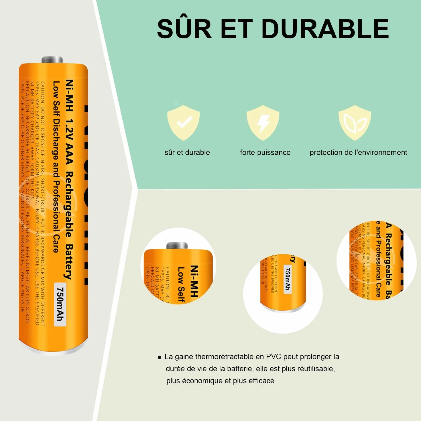 Piles Rechargeables AAA 750mAh 1,2V Ni-MH Lot de 6 pour Gigaset Panasonic