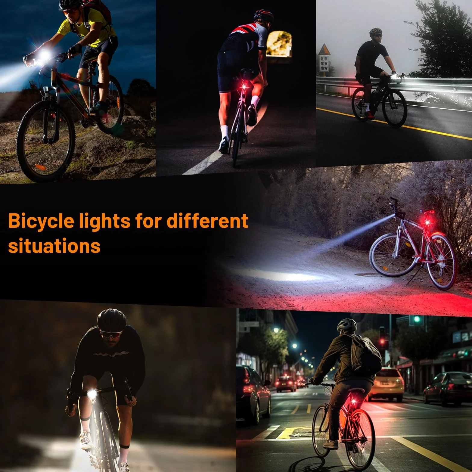 Kit Lumières pour Vélo Vinabo - Phare et Feu Arrière Recharge USB IPX6 6 Modes