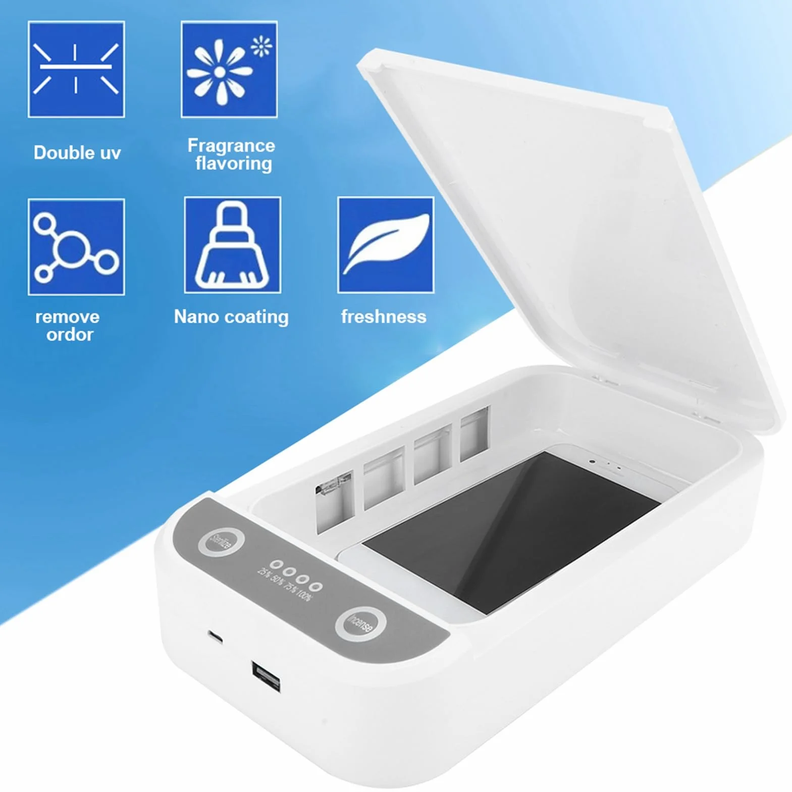 Boîte de Nettoyage désinfectante UV pour téléphone Portable, lumière UVC 360°, Outil de Nettoyage pour téléphone Portable, Accessoire avec Mode de stérilisation Rapide pour