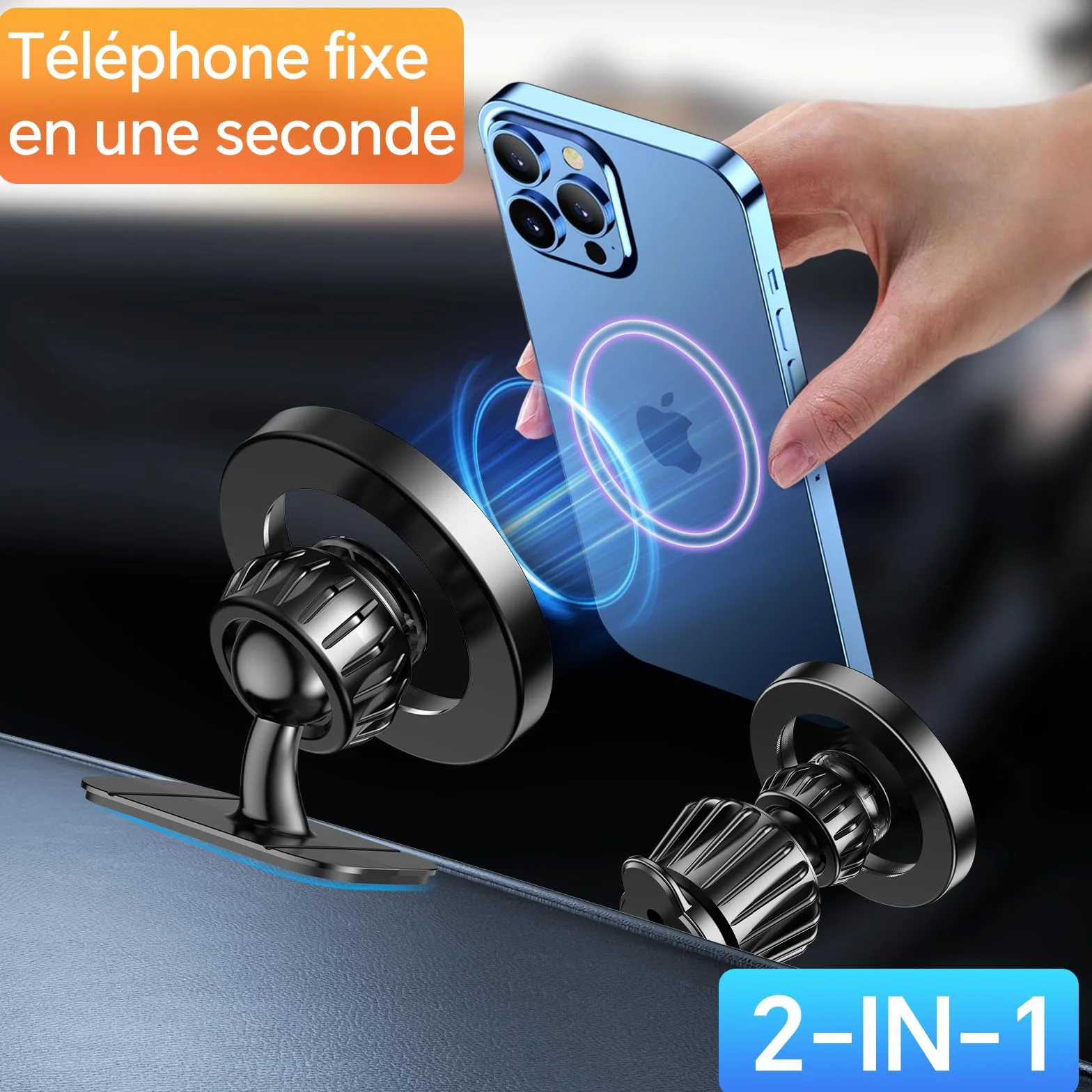 Coolpow Support Telephone Voiture Magsafe【Super Aimants】 Porte Téléphone Voiture Aimanté【360°Rotation】Aimant Telephone Voiture GPS Accessoire Voiture Interieur pour iPhone 17 Pro Max 16 15 14 13, Noir
