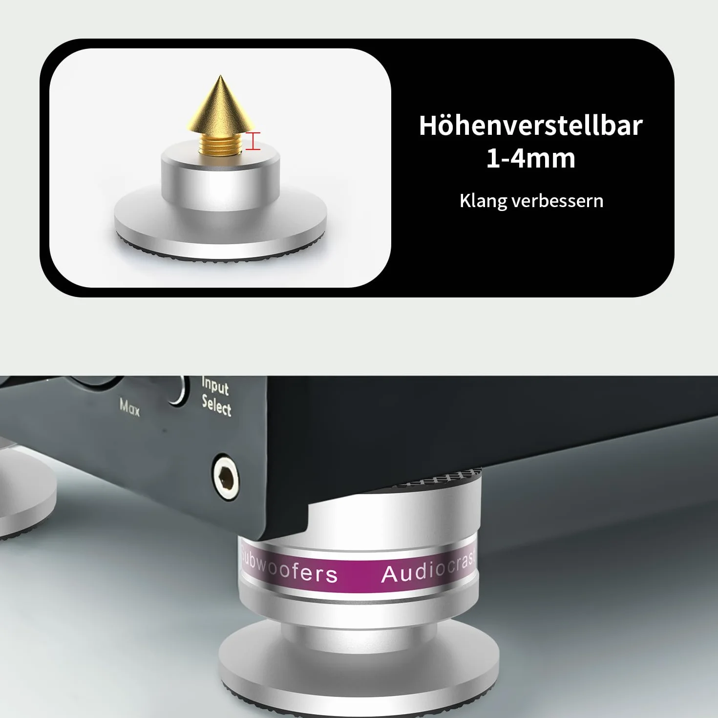 Tertullus Lot de 4 embouts en aluminium HiFi,38x33,Pour haut-parleur, isolant, pics de boxe,Amortisseurs de vibrations,Pour haut-parleurs, lecteur de CD, lecteur DVD, caisson de basses,Argenté