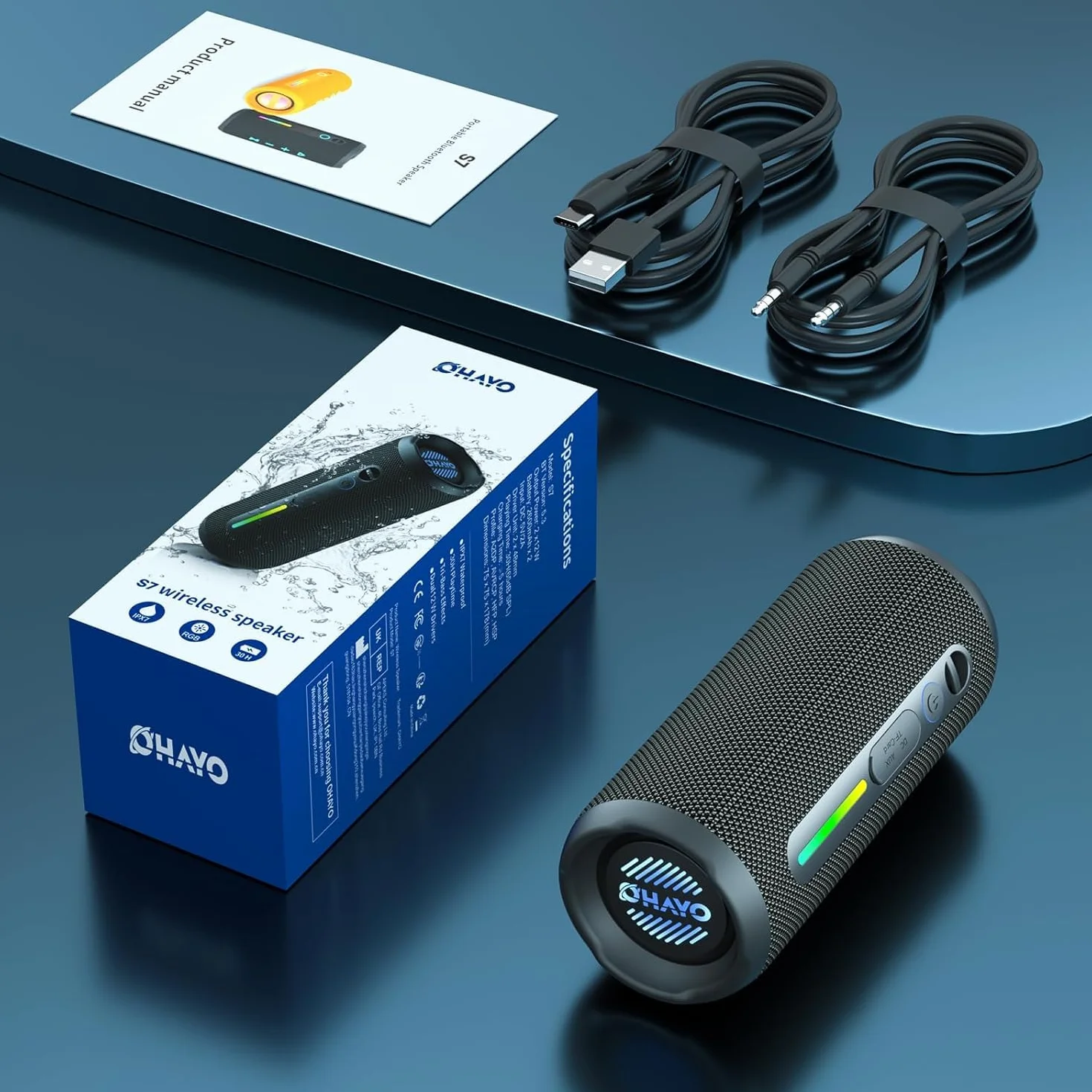 OHAYO Enceinte Bluetooth Puissante 24W IPX7 Étanche 30h Autonomie Bass Boost Portable