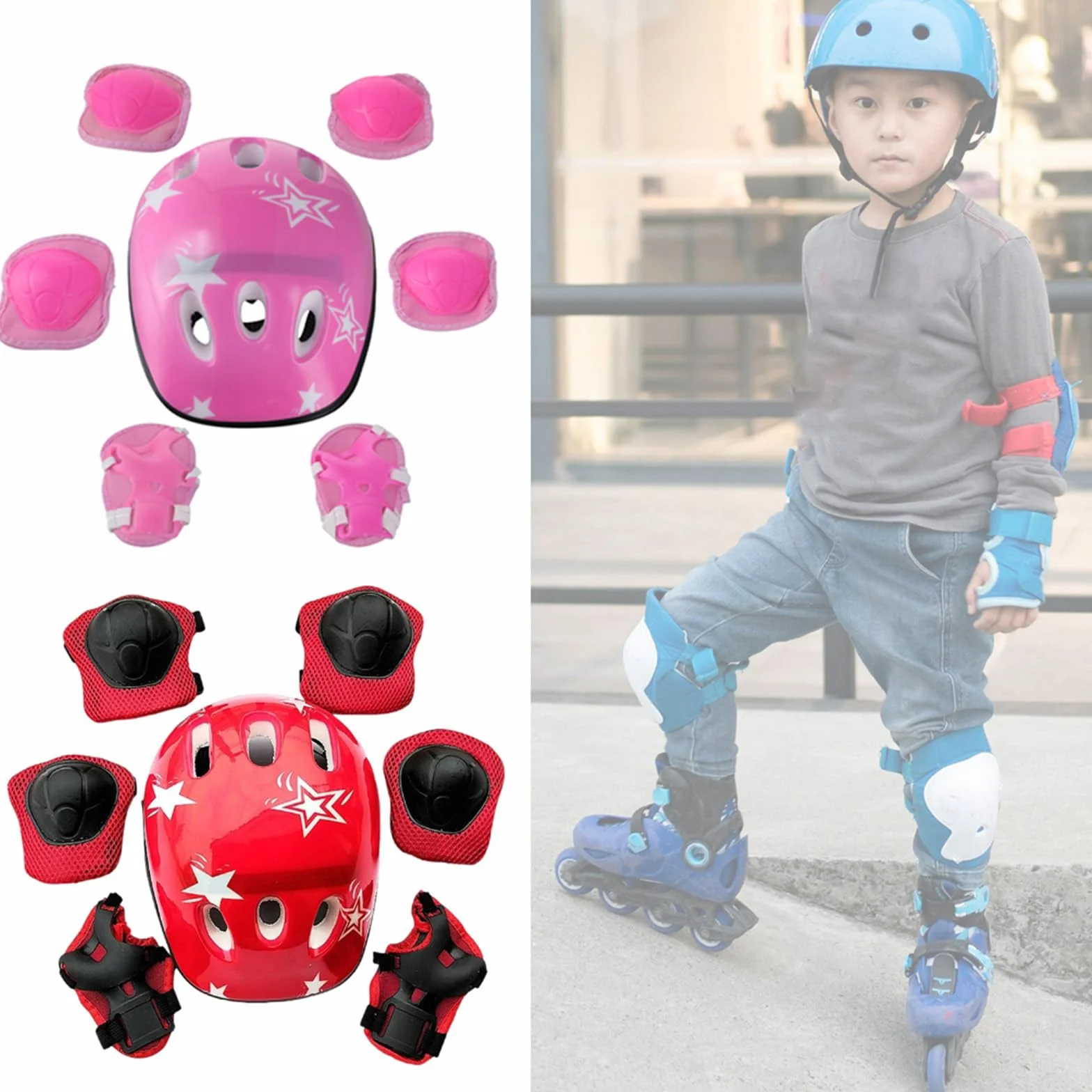 Lot de 7 équipements de protection pour enfant 3-16 ans genouillères coudières protège-poignets scooter patinage