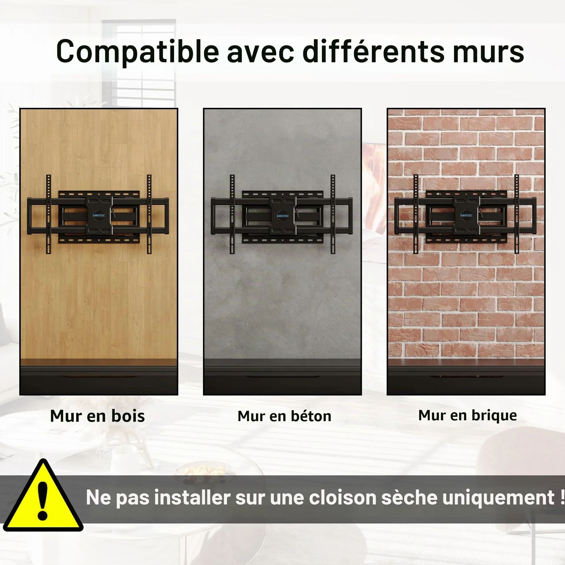 BONTEC Support TV Mural Articulé 37-85 Pouces, Support Mural TV Pivotant Inclinable, Bras Double 68-420mm, Jusqu’à 60kg, VESA 200x100-600x400, pour Écran Plat ou Incurvé