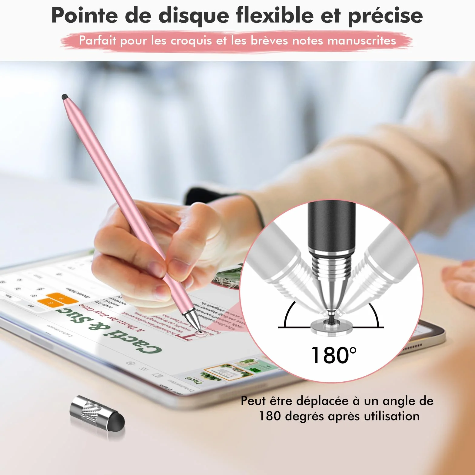Stylet Tablette MEKO 3 en 1 pour iPad Samsung Smartphone Switch, Haute Précision avec 10 Embouts de Rechange (Noir + Or Rose)
