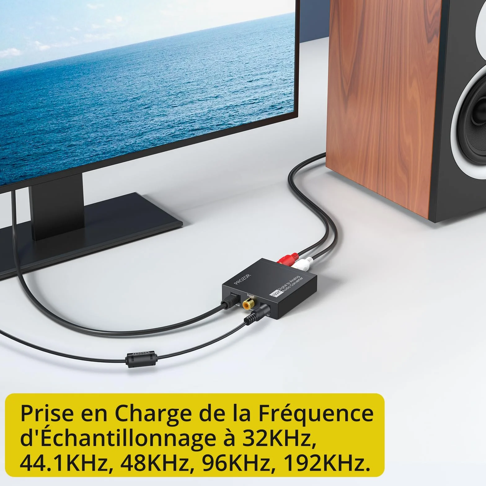 PROZOR Convertisseur DAC Audio 192kHz Optique Coaxiale vers RCA 3.5mm