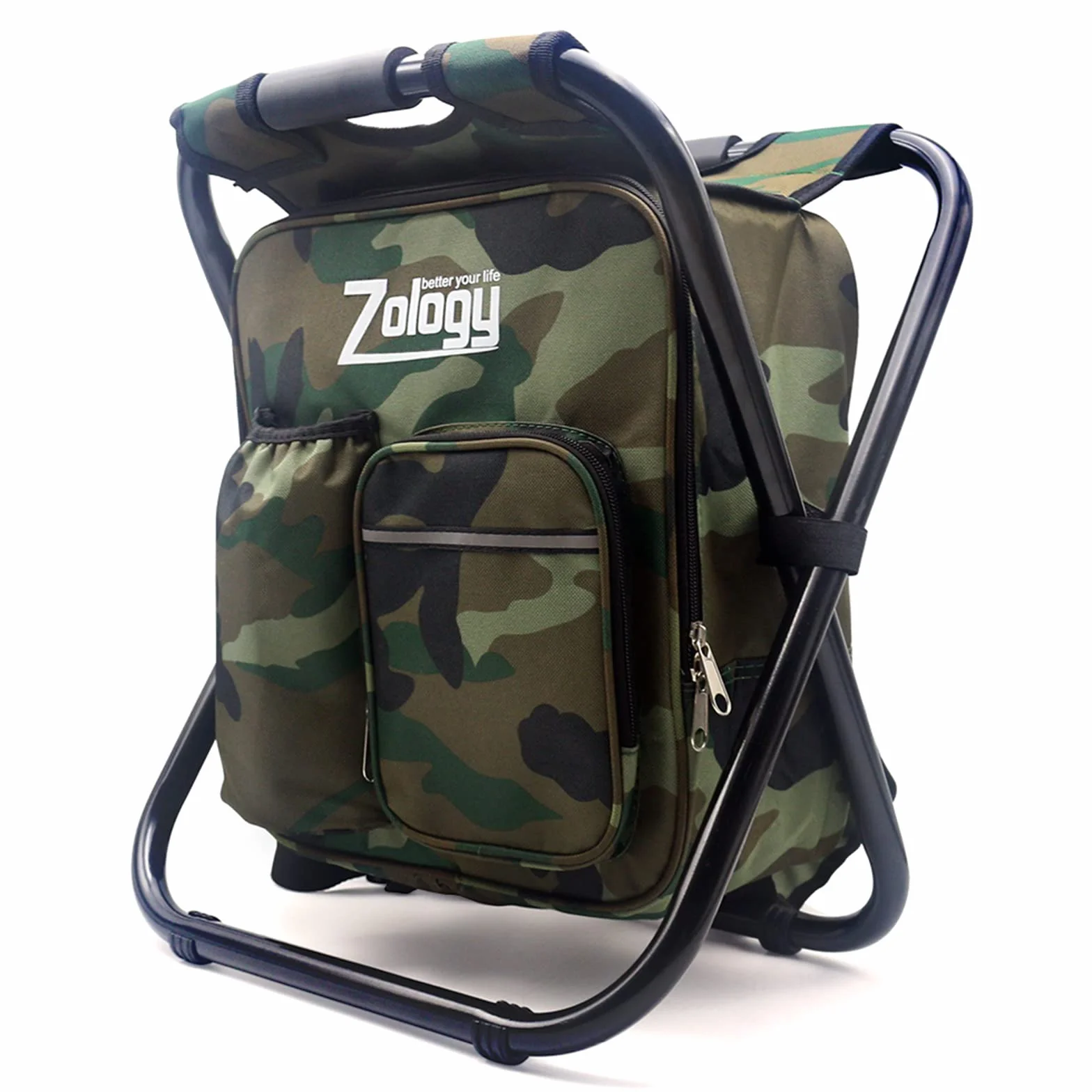Sac à Dos de Camping Pliant avec Refroidisseur Isolé, Chaise Tabouret Pliant, Camouflage Portable Randonnée