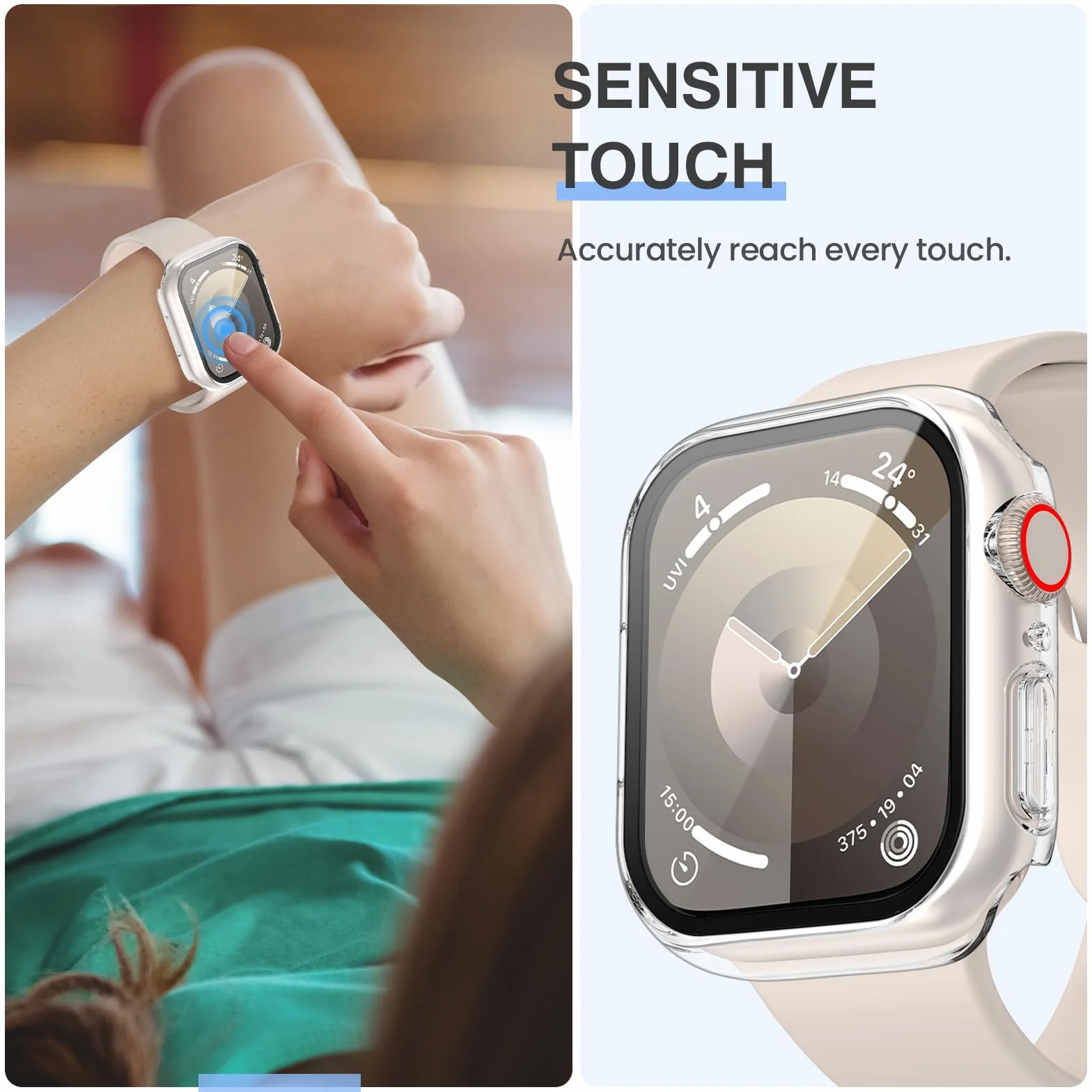 Kamita [3Pièces] Coque pour Apple Watch Série SE 3/SE 2/6/5/4 40mm, Étui de Protection avec Protecteur d'écran en Verre Trempé, PC Bumper Case Antichoc Housse pour iWatch 6/iWatch 5/iWatch4 (Clair*3)