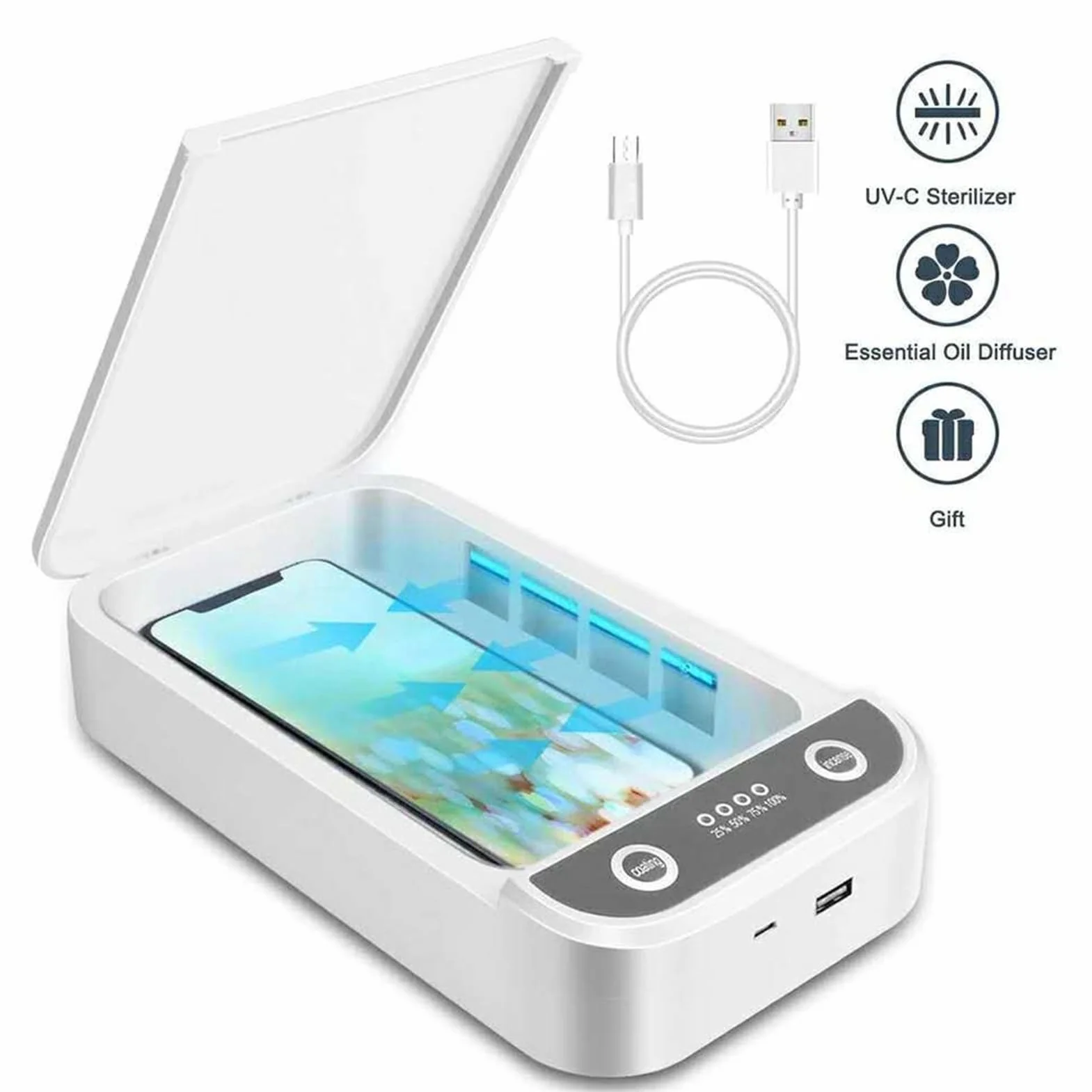 Boîte de Nettoyage désinfectante UV pour téléphone Portable, lumière UVC 360°, Outil de Nettoyage pour téléphone Portable, Accessoire avec Mode de stérilisation Rapide pour