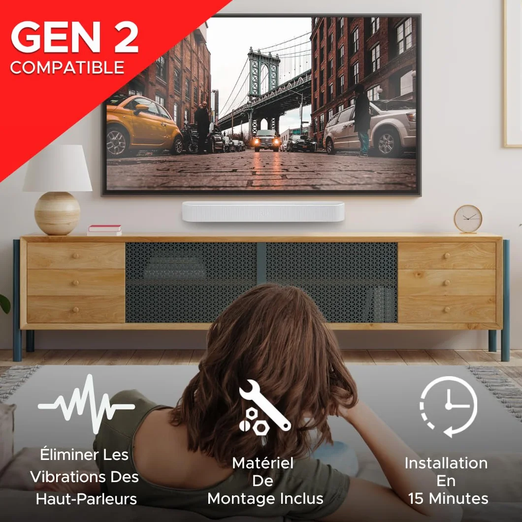 Sound bass Support de Barre de Son pour Sonos Beam Compatible avec la Barre de Son Sonos Beam générations 1 et 2 Comprenant Tout Le matériel de Montage nécessaire, Support de Montage, Blanc
