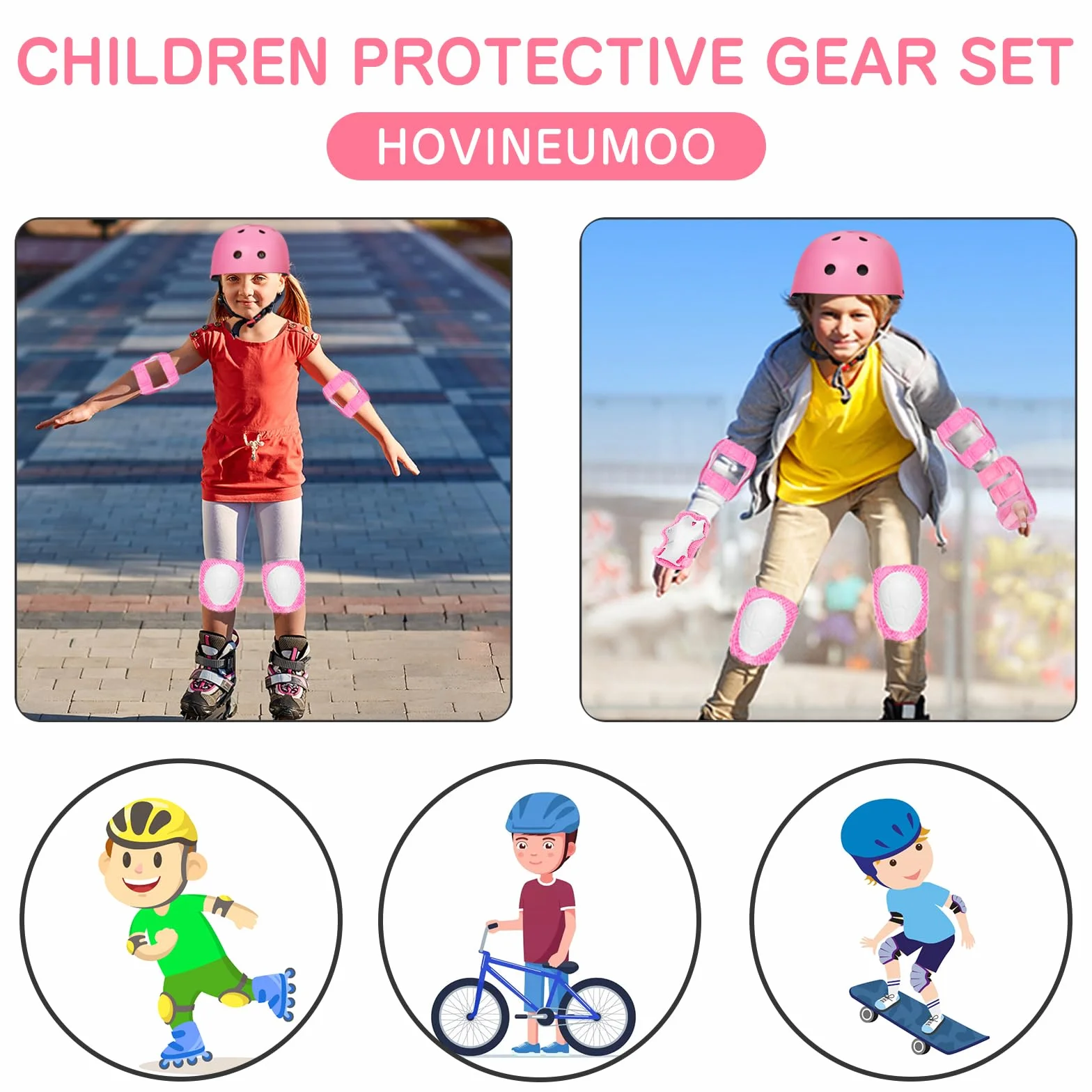Kit de Protection pour Patins à roulettes 6 Pièces Genouillères Coudières Protège-Poignets Réglables Trottinette Vélo