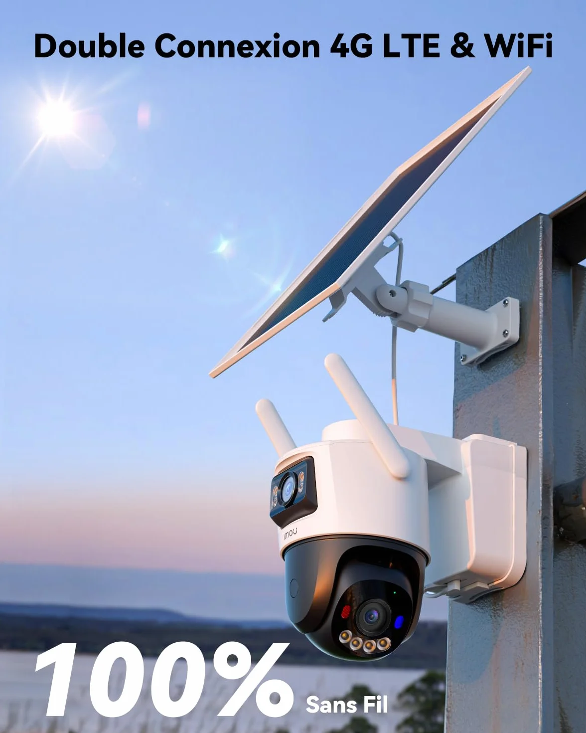 Imou 4G LTE Caméra Solaire avec Carte SIM, 10MP(5MP+5MP) Caméra Surveillance WiFi Extérieure sans Fil Double Objectif, AOV 24/7 Enregistrement, 25M Détection Personnes/Véhicules, microSD 64Go Incluse