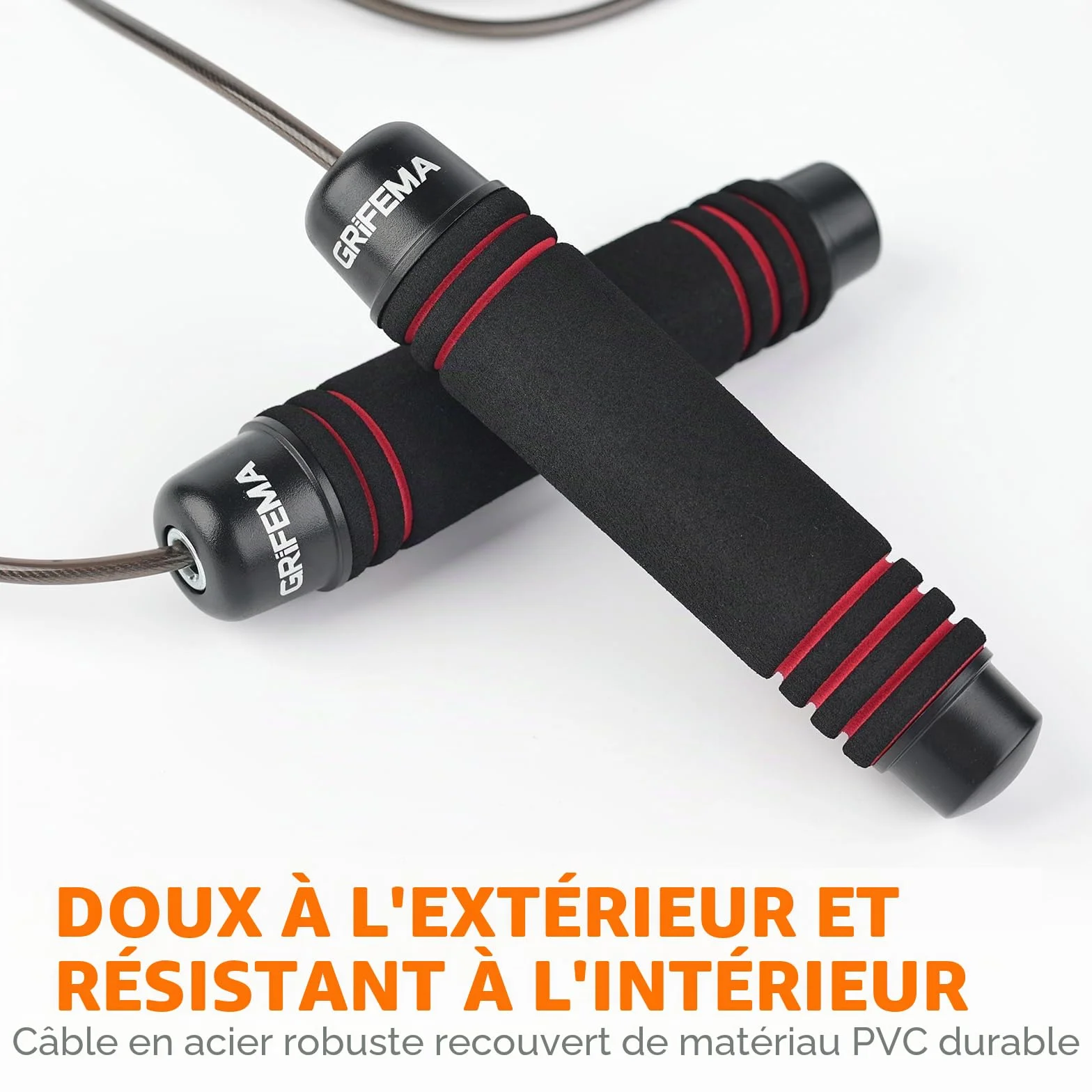 GRIFEMA GA5004 Corde à Sauter Poignée Mousse Antidérapante Fitness Musculation Noir