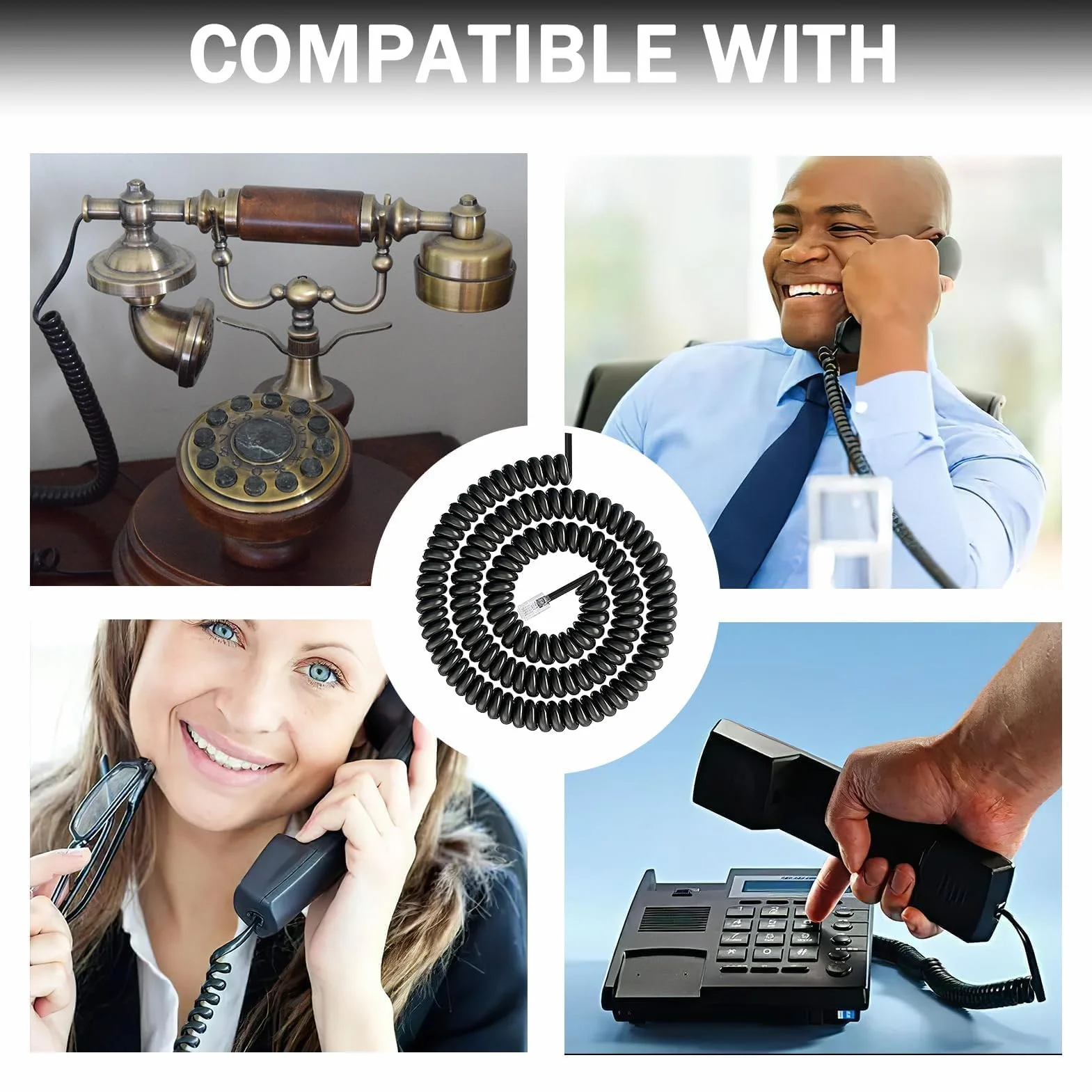 Lot de 2 Câbles Téléphoniques RJ9 RJ10 Torsadés Noirs, Cable Telephone Fixe1 à 3 Mètres, Câble pour Combiné de Téléphone Fixe, Cable Telephonique 4P4C, Câble de Connexion Téléphonique Torsadé Fixe