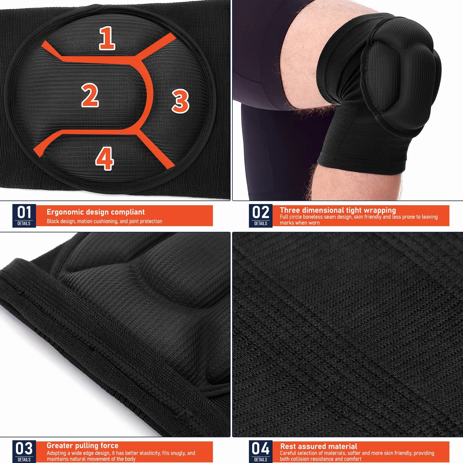 Genouillère Sport Élastique Anti-collision Éponge Épaisse pour Danse Yoga Jogging Volley-Ball Noir