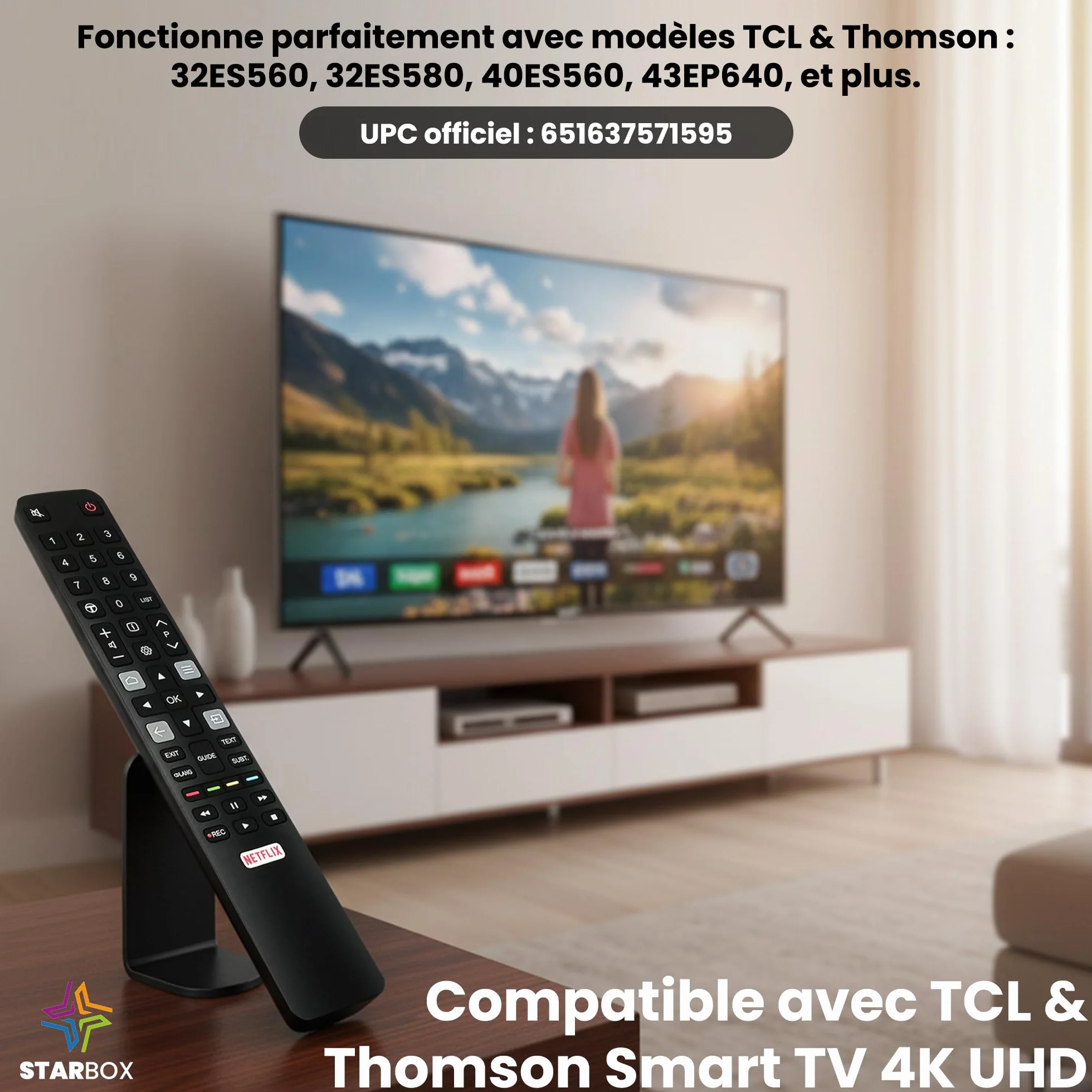 STAR BOX - Telecommande Compatible TCL ARC802N RC802N pour Thomson TCL Smart TV 4K UHD TV 32ES560 32ES580 40ES560 43EP640