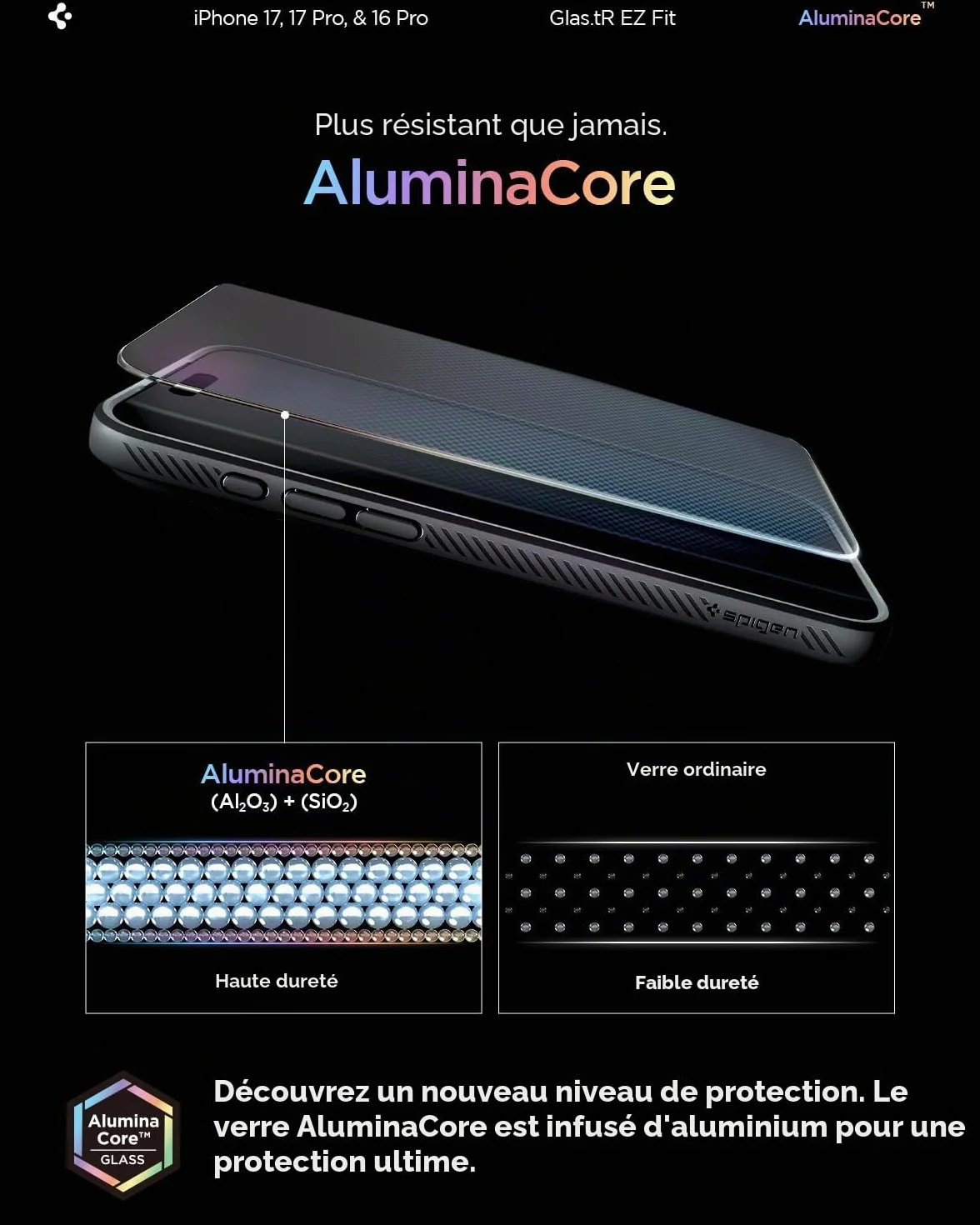 Spigen Glas.tR EZ Fit Verre Trempé pour iPhone 17, iPhone 17 Pro, iPhone 16 Pro, 2 Pièces, Installation Facile, Dureté 9H, Résistant aux Rayures, Protection écran