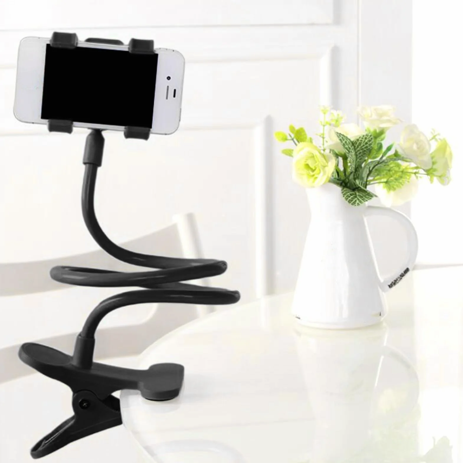 Générique Support Téléphone à Col de Cygne - Bras Long Réglable avec Support pour Tête de Lit ou Chevet,Pince Multifonction pour Smartphones - Fixation Stable Gym, Chambre, Cuisine