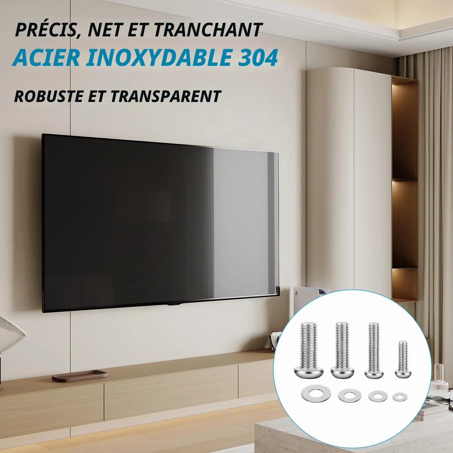 Kit de 48 vis VESA universelles pour supports TV, vis pour moniteurs et écrans muraux, en acier inoxydable, avec rondelles.