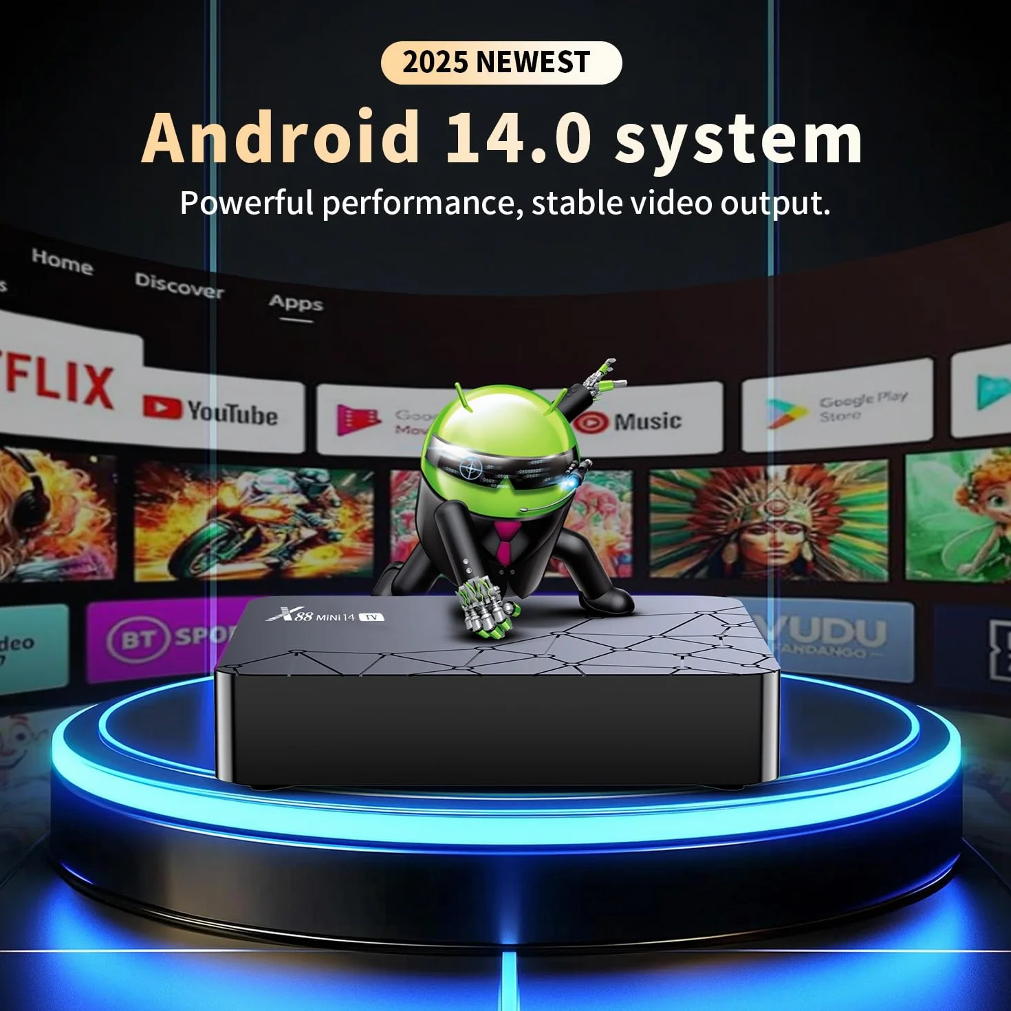 TV Box Android 14.0 2GB RAM 16GB ROM RK3518 Quad Core 100M Ethernet Dual WiFi 6 Bluetooth 5 Voice Control 4K HDR10