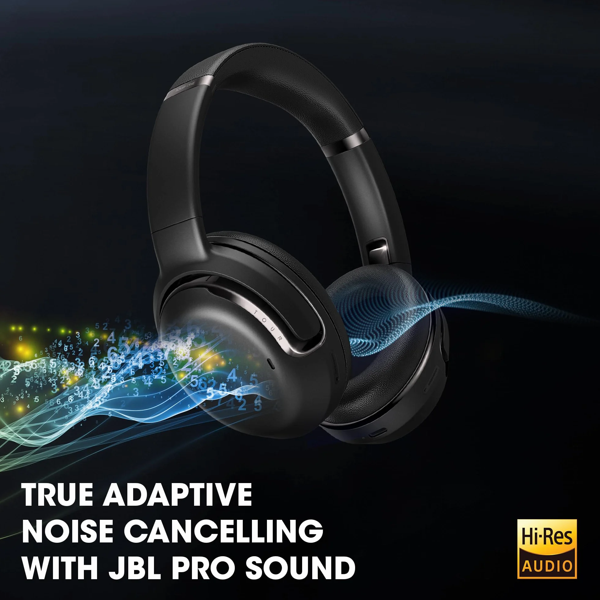 JBL Tour One – Casque circum-auriculaire sans fil avec réduction de bruit – Son JBL Pro – 50h d'autonomie – Connexion Bluetooth – Commande vocale mains libres – Couleur : Noir