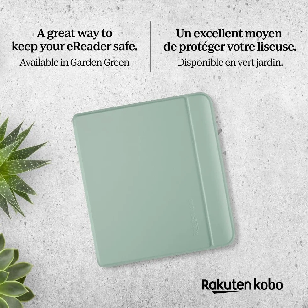 Étui SleepCover Basique pour Kobo Libra Colour | Vert Jardin | Technologie de Mise en Veille/réveil | Cuir végan | Compatible avec la liseuse Kobo Libra Colour 7"