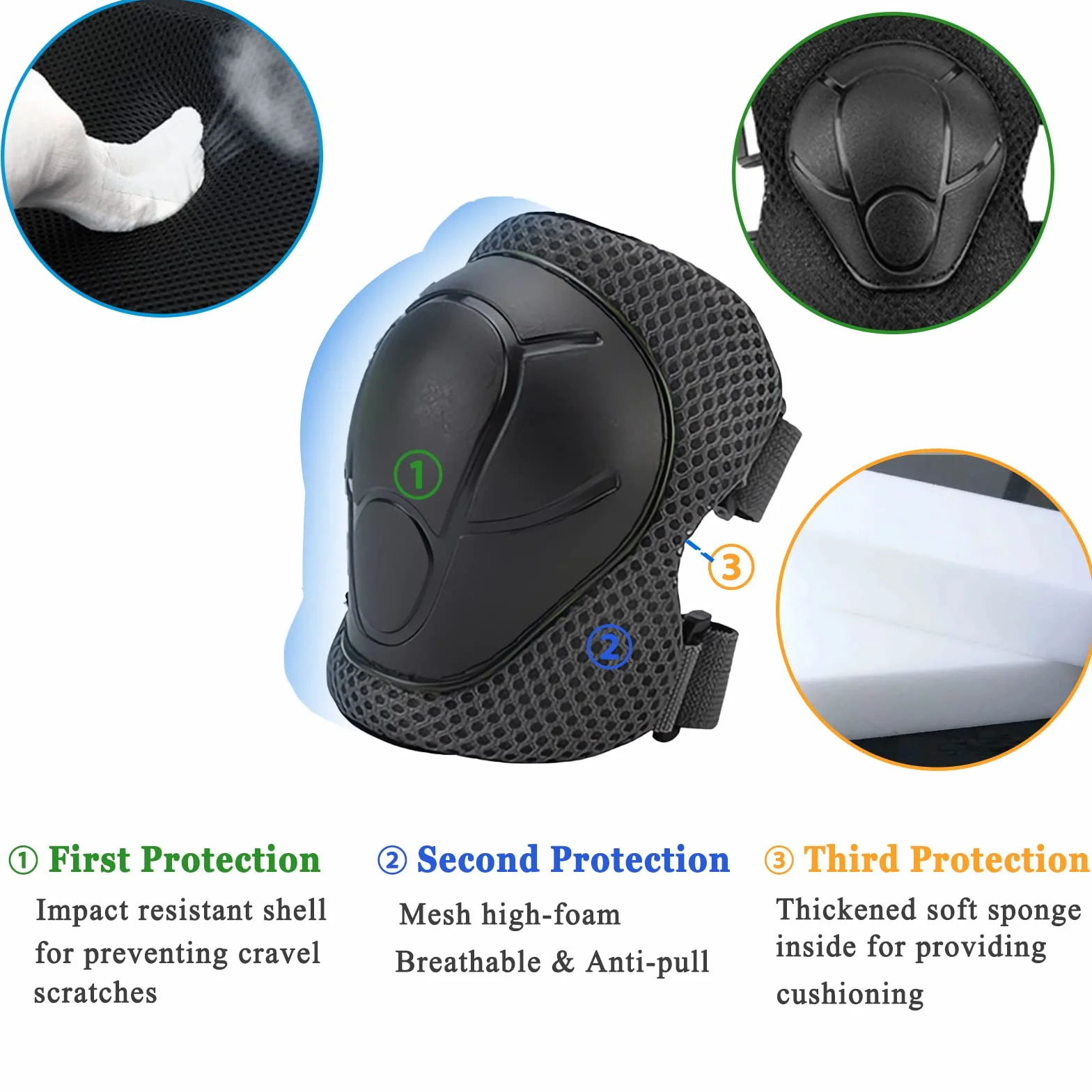 Kit de Protection Patins à Roulettes 6 Pièces Réglables Genouillères Coudières Protège-Poignets Vélo